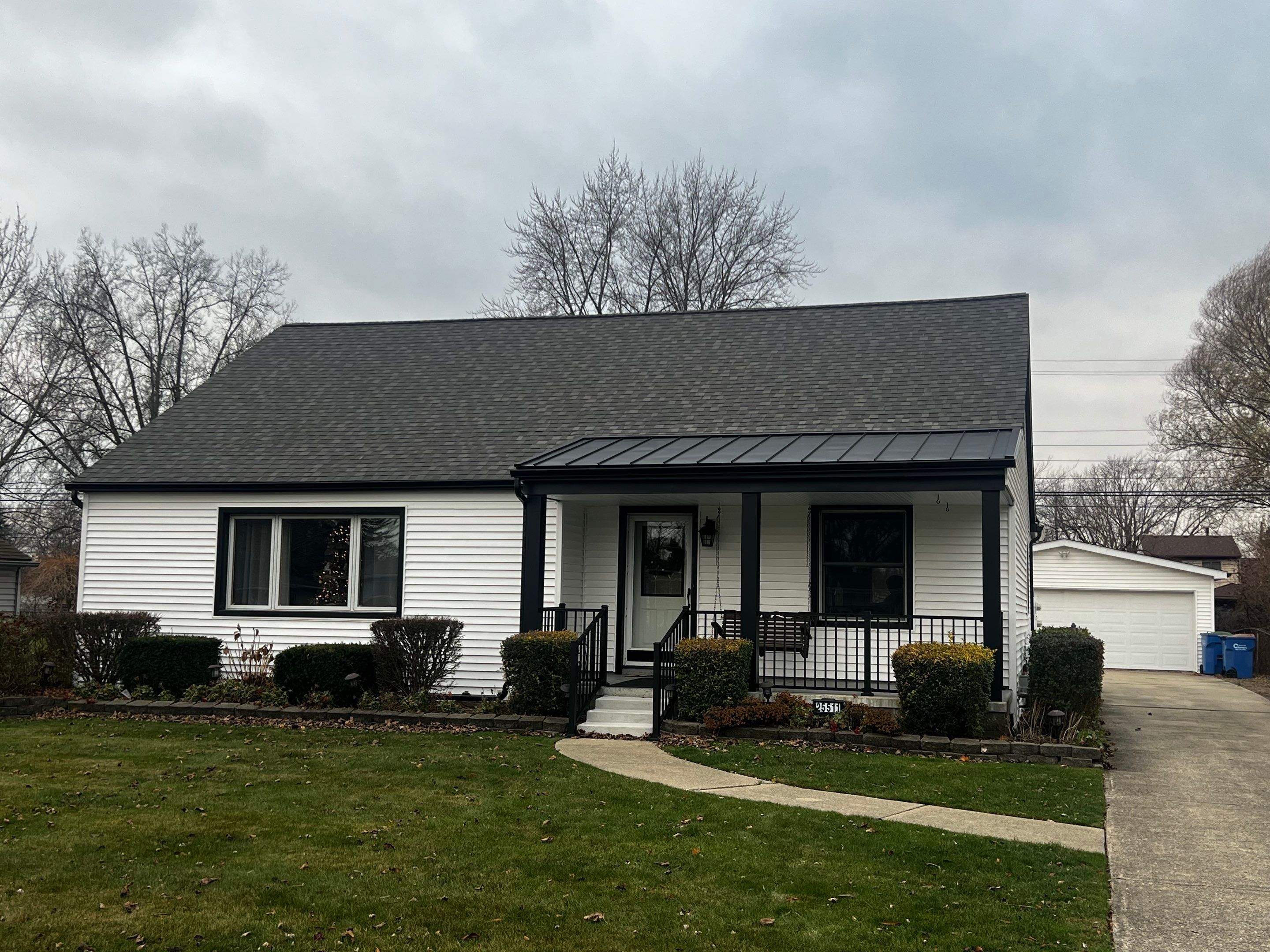 Siding Replacement using CertainTeed Monogram vinyl in Colonial White & Front Porch Remodel by Bloomfield Construction & Restoration
