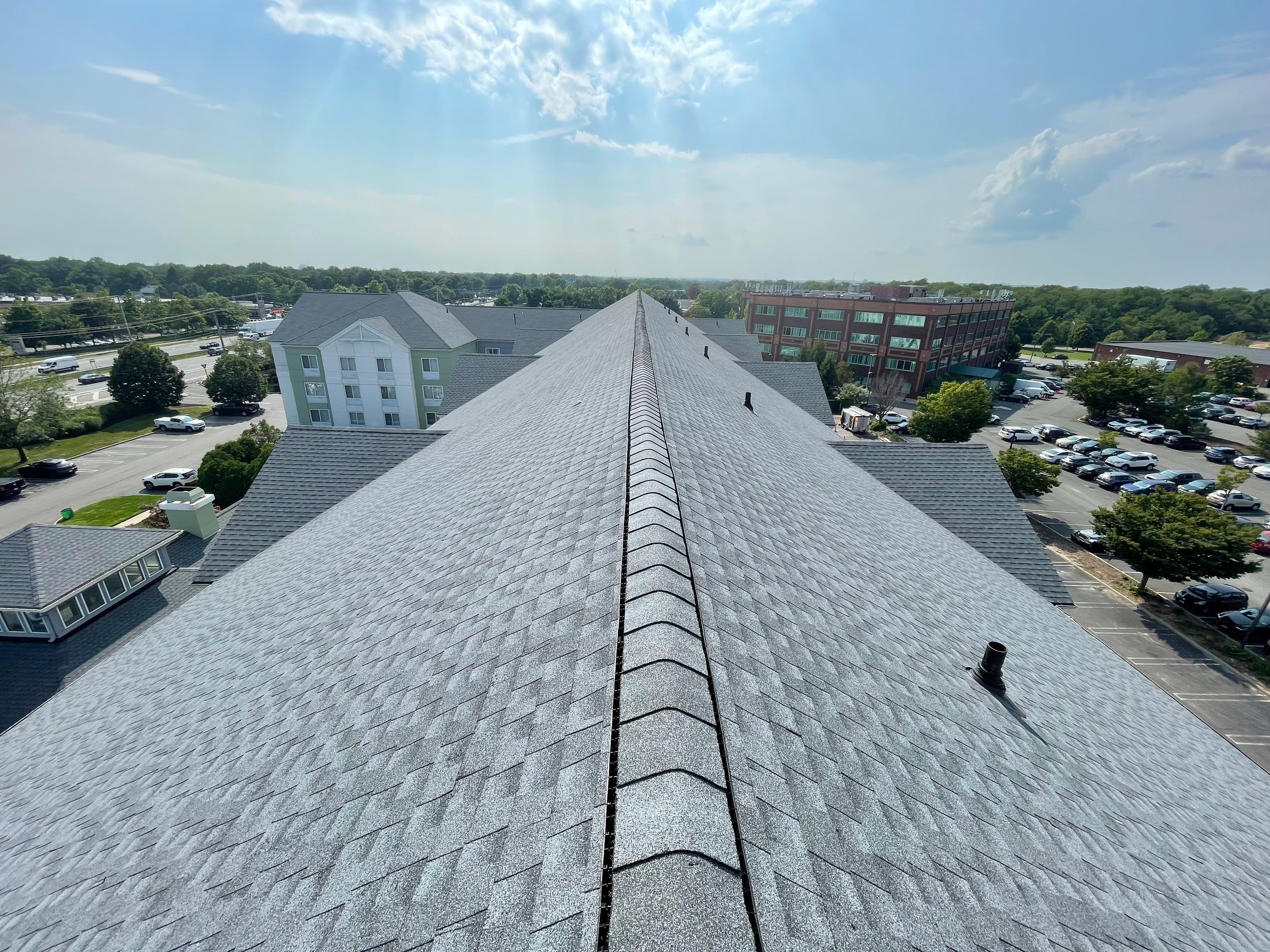 Commercial Roofing Installation using GAF Timberline / New Gutters and Downspouts by All Site Roofing