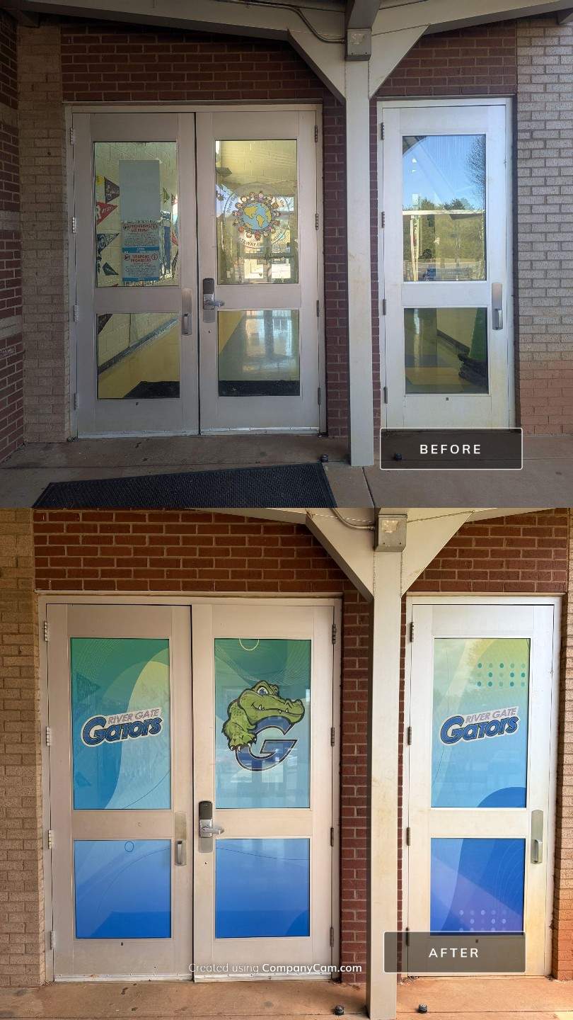 Rivergate Elementary - Window Safety Film Installation with Custom Graphics by QC Signs and Graphics