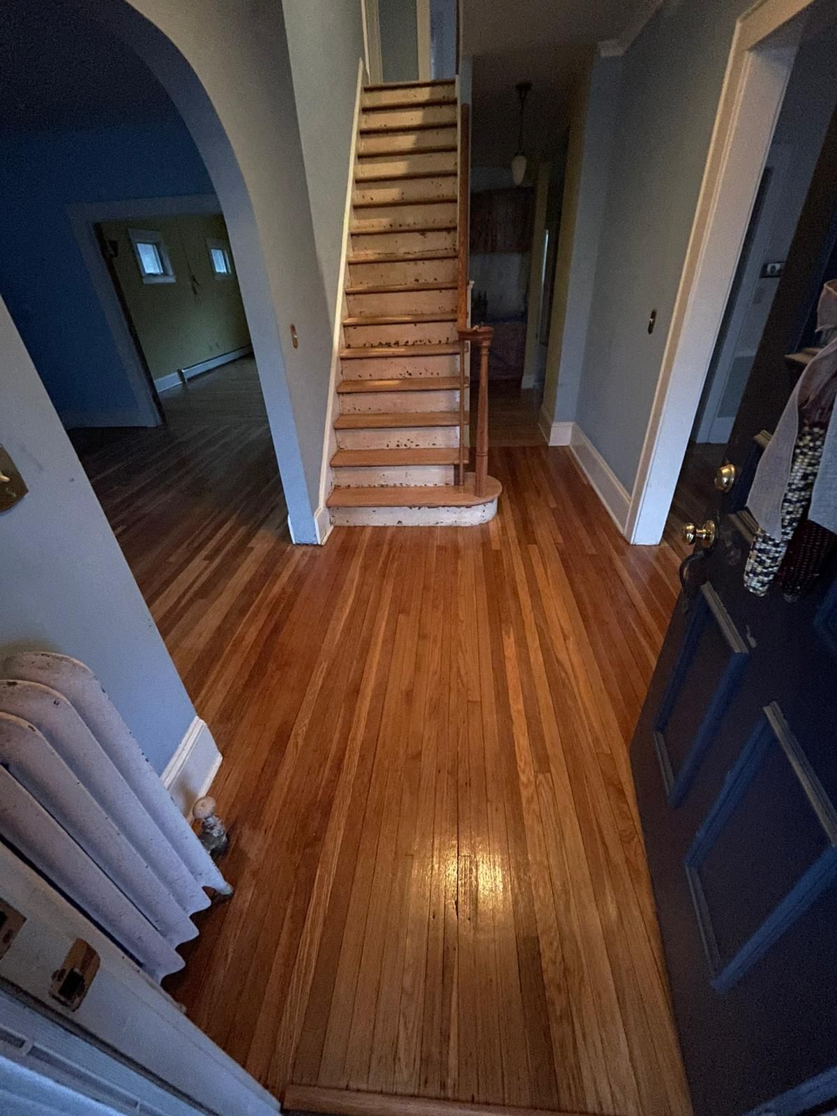 Hardwood floor repair and refinish using Duraseal Natural Stain with Semi Gloss Finish by Footprints Floors Morristown