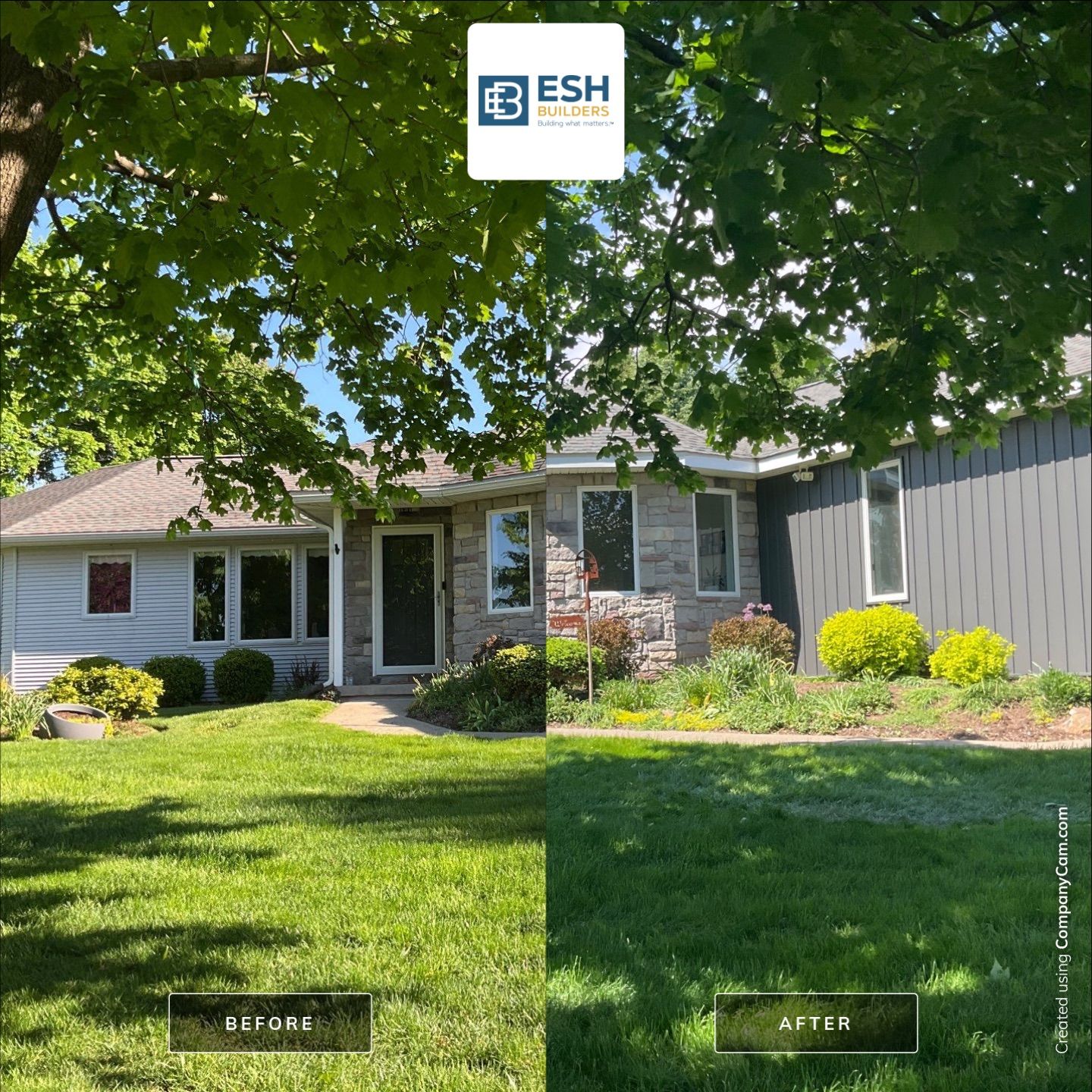 Nightfall Exterior Siding Replacement and Stone Veneer in Halifax by Esh Builders