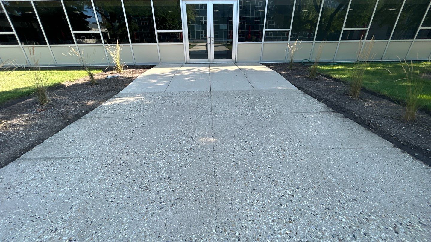 concrete using Algaecide, soft wash soap by Northern Power Washing LLC.