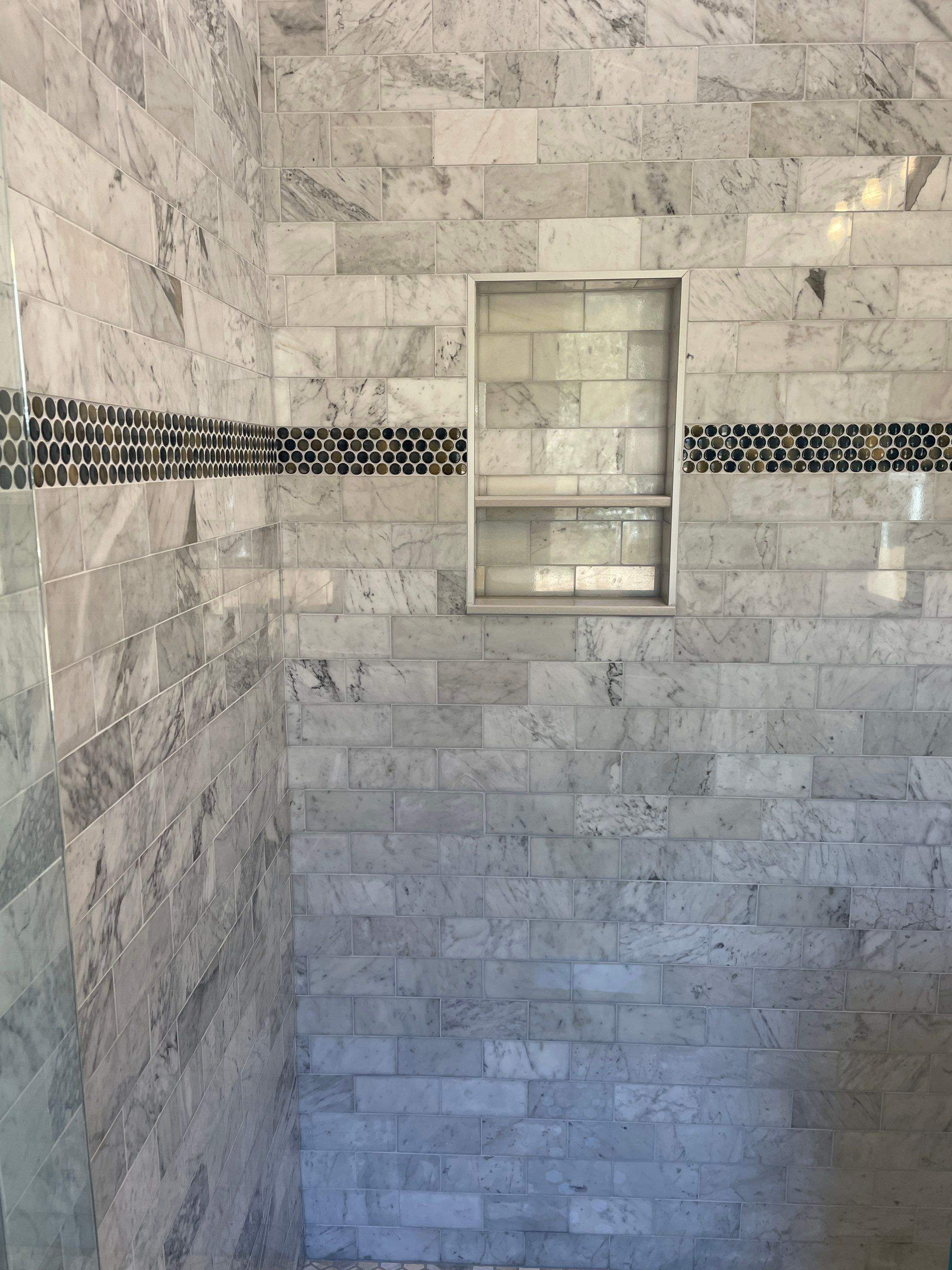 Classic Marble Tile shower by Footprints Bath and Tile of East Atlanta
