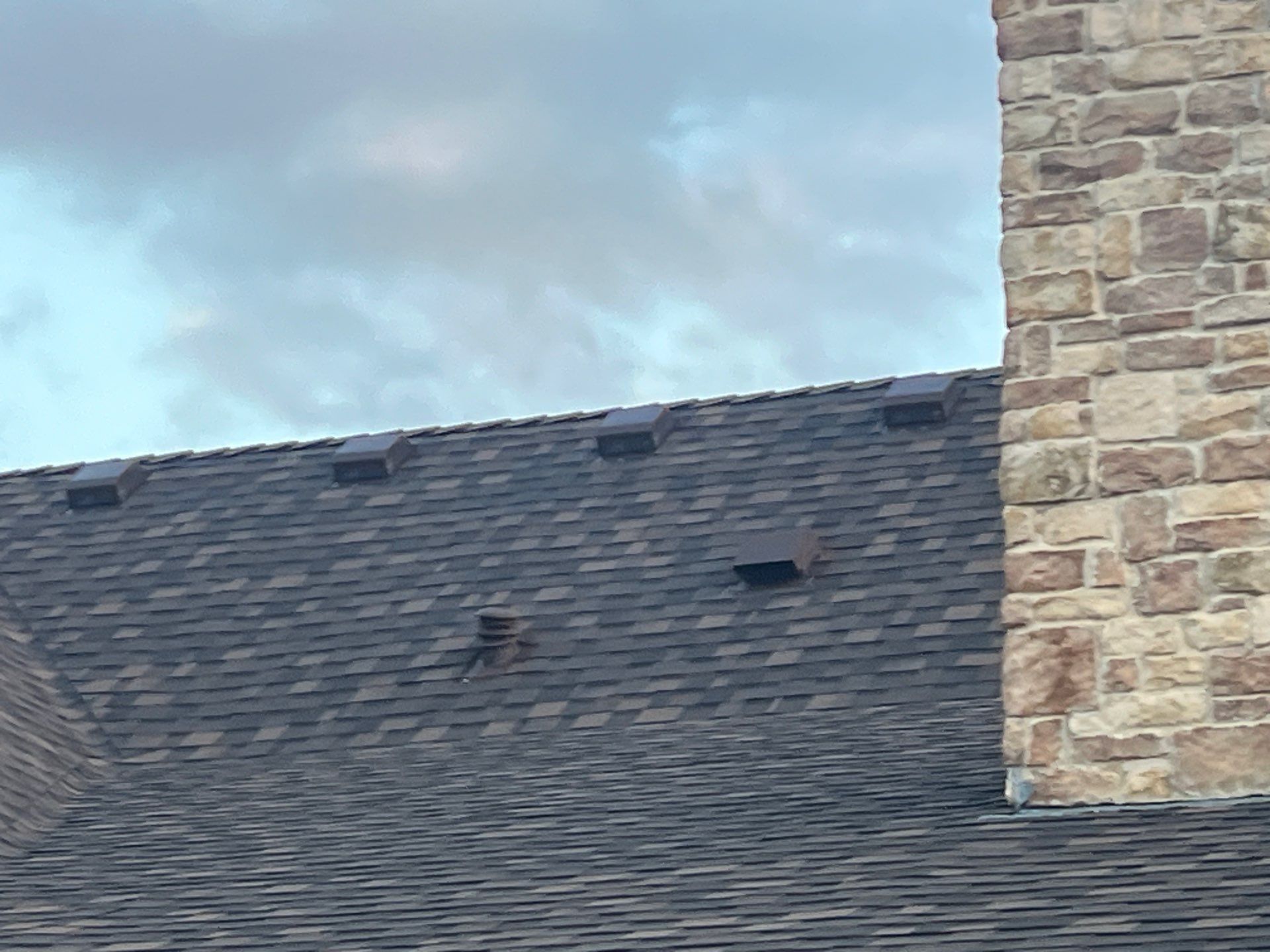 Cream brick/mixed stone with IKO Shadow Brown by Tejas Roofworks + Restoration