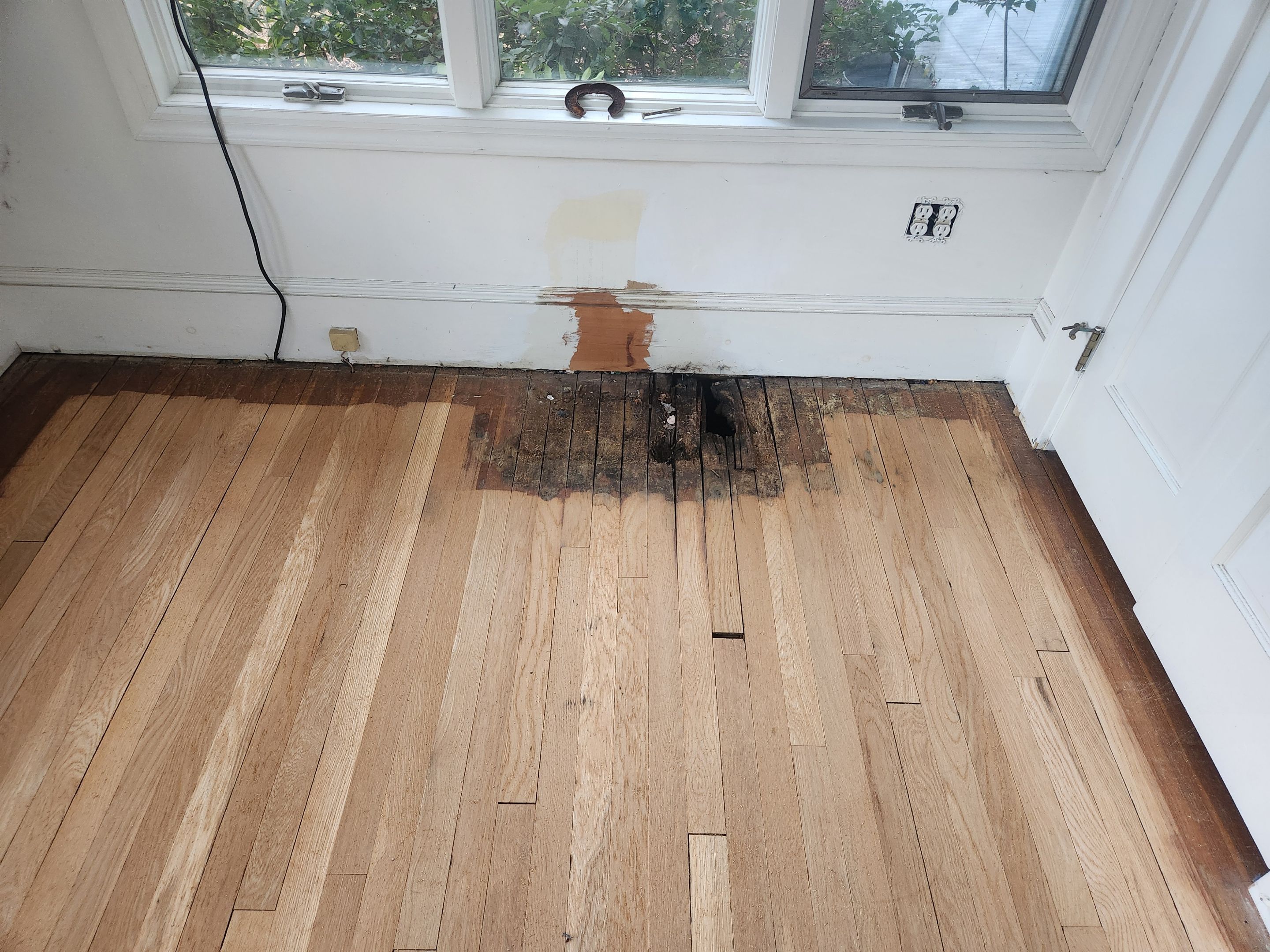 Hardwood floor repair and refinish using Duraseal Natural Stain with Semi Gloss Finish by Footprints Floors Morristown