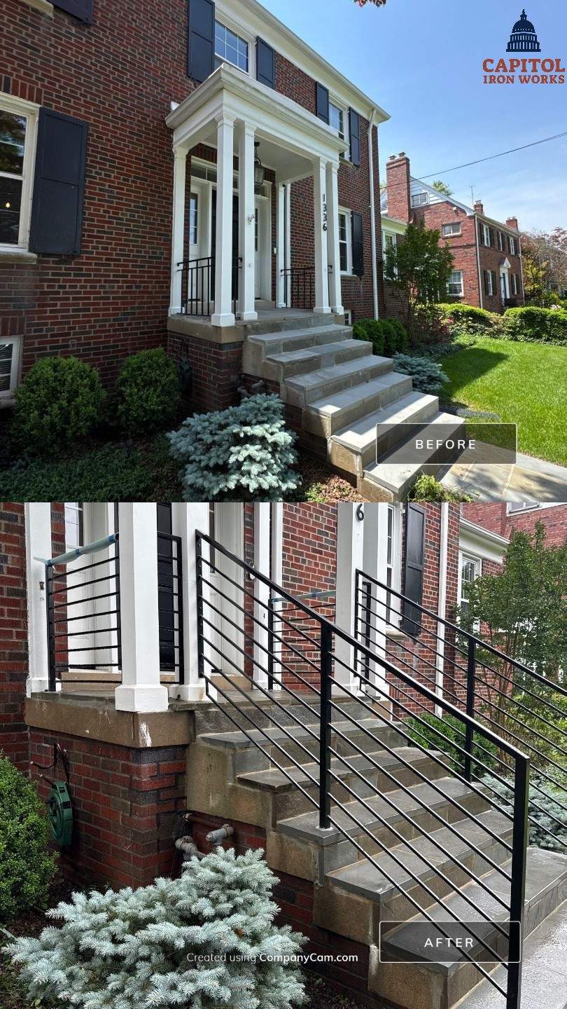 Modern Horizontal Steel Railings – Front Entry Renovation – Washington, DC by Capitol Iron Works