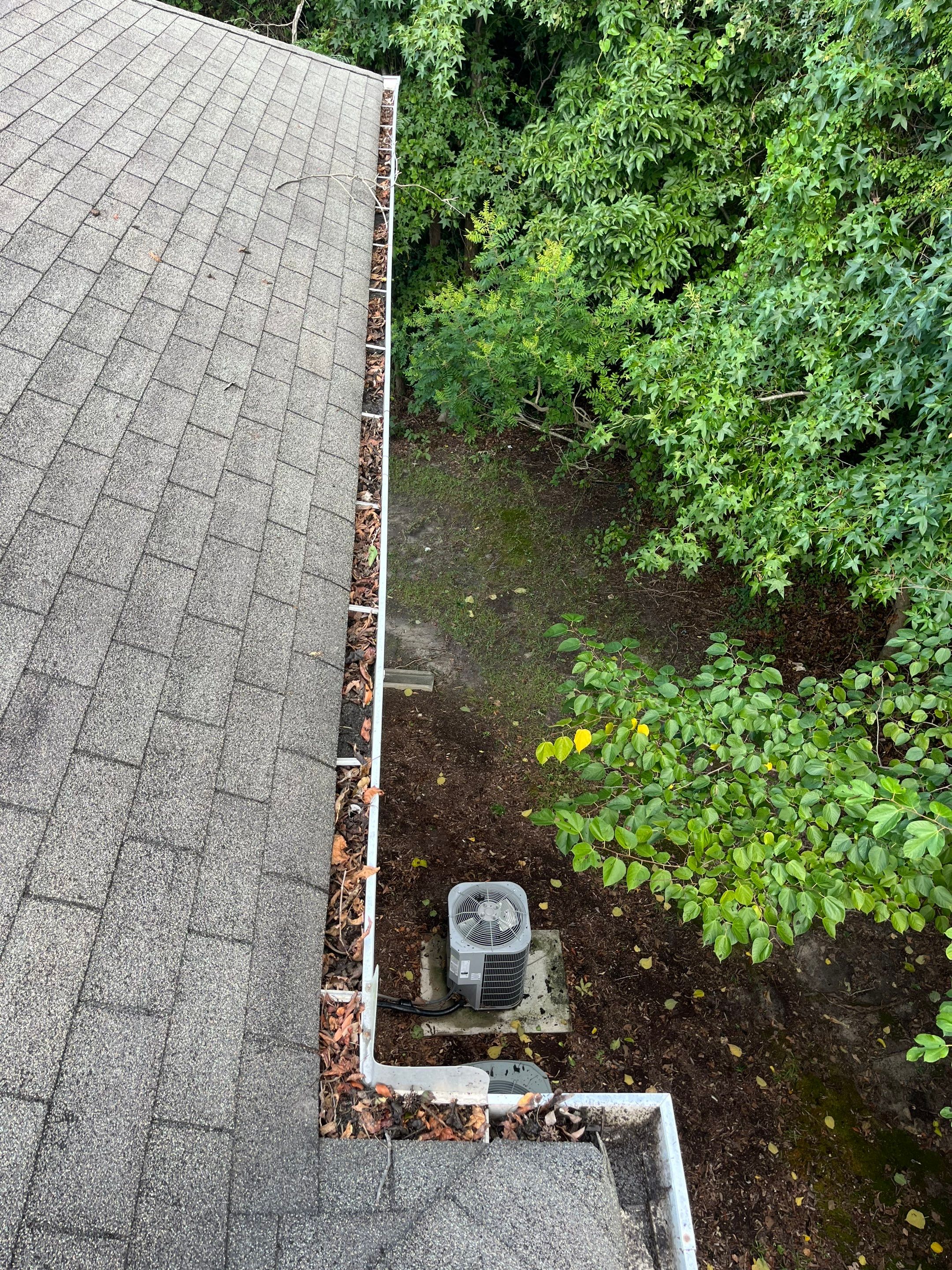Commercial gutter cleaning Georgia before photo with filled gutters
