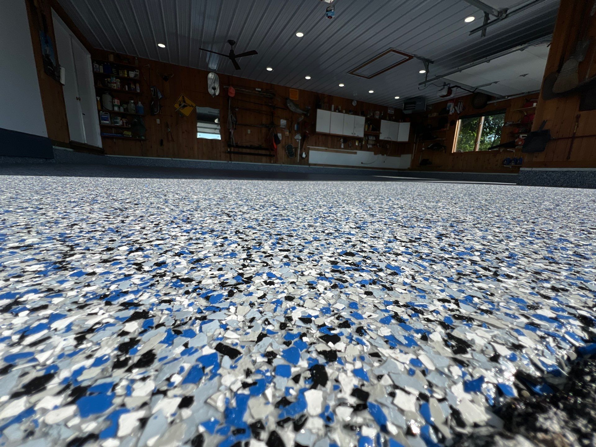 Durable & Decorative Epoxy Flake Floor Installation by Gordon Painting