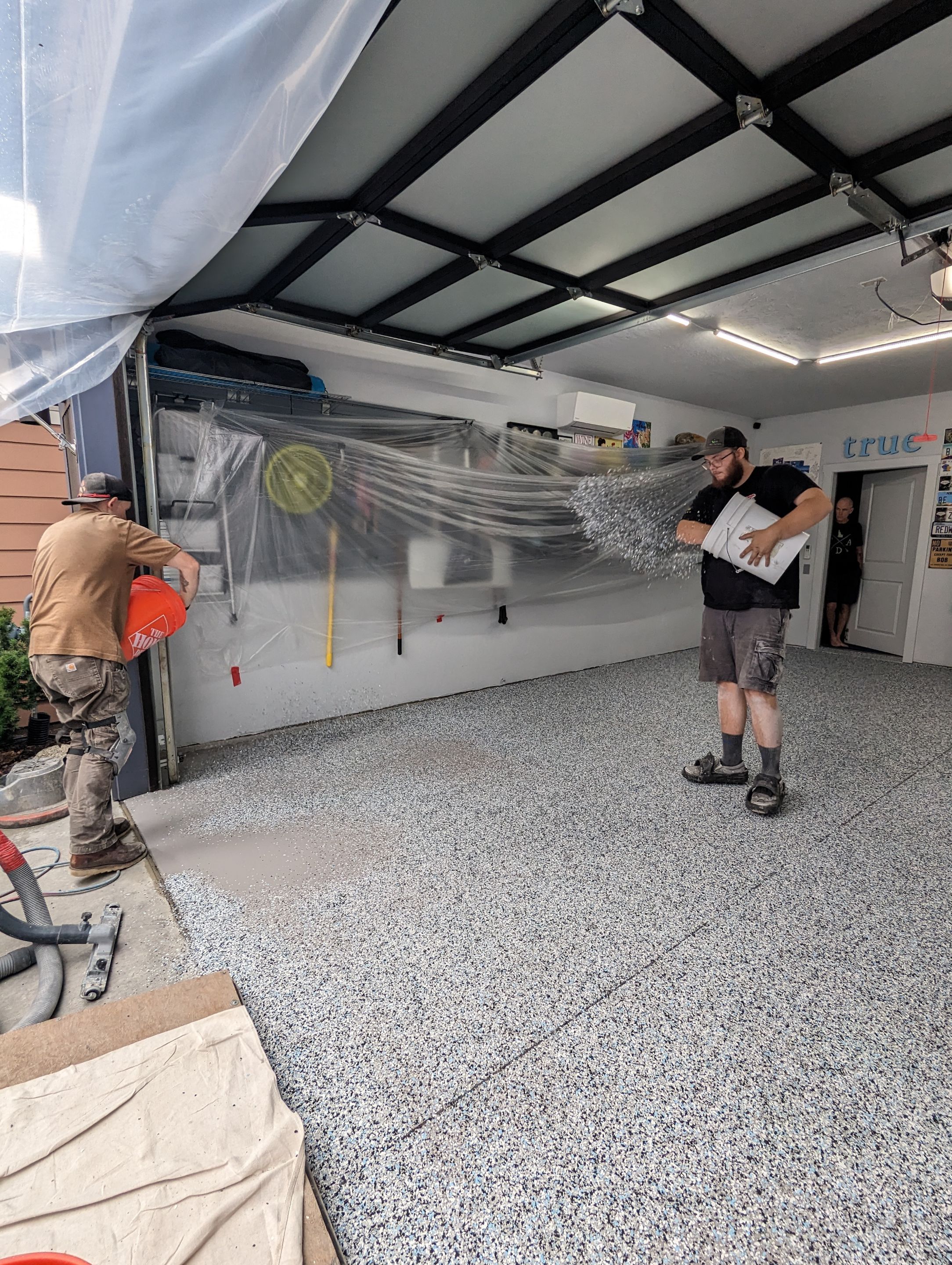 Garage Transformation using Custom domino w/ baby blue by Croc Coatings, LLC