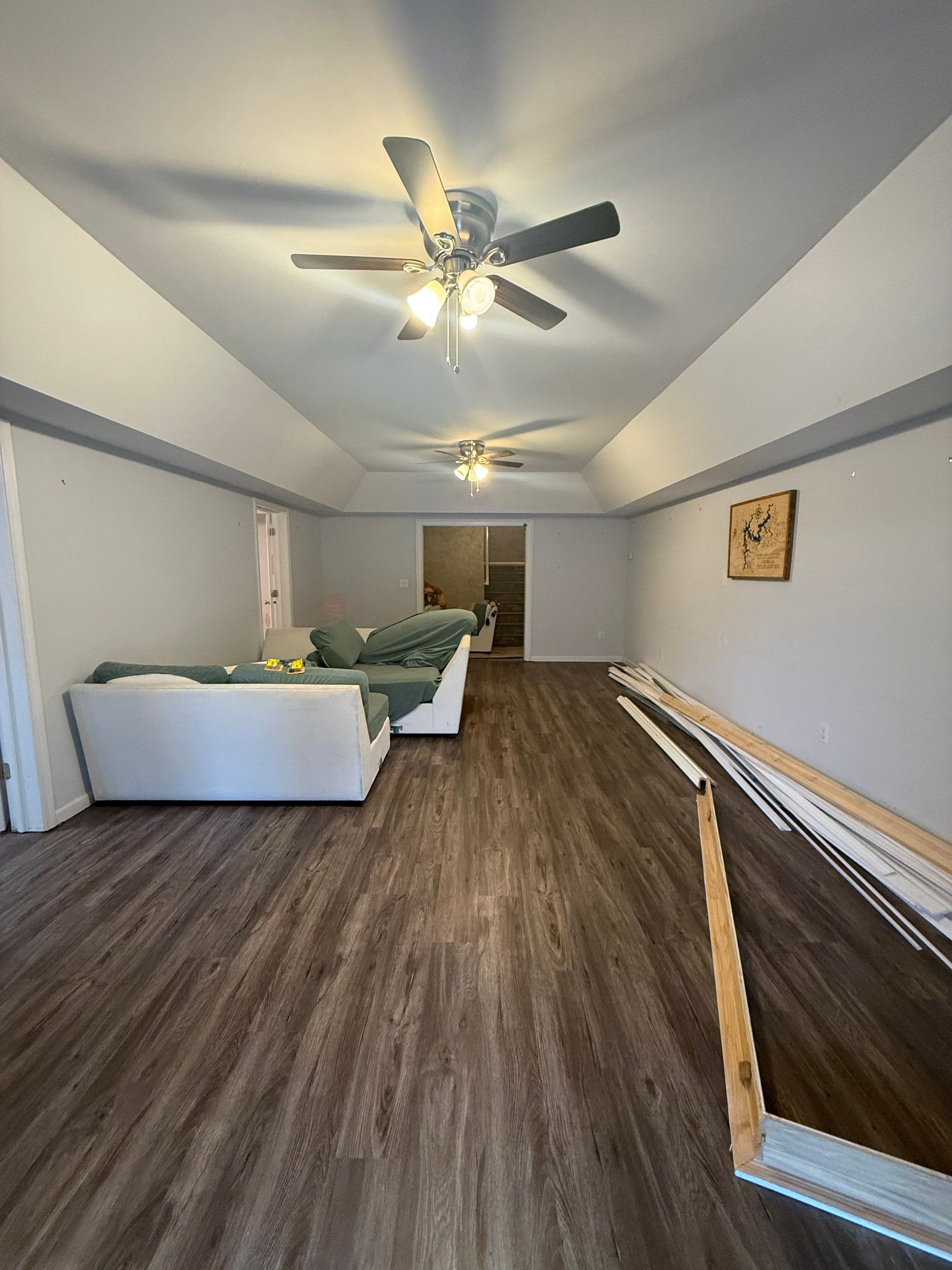 Full Basement Remodeling with Custom Flooring and Tray Ceilings in Marietta by Swift Home Renovations