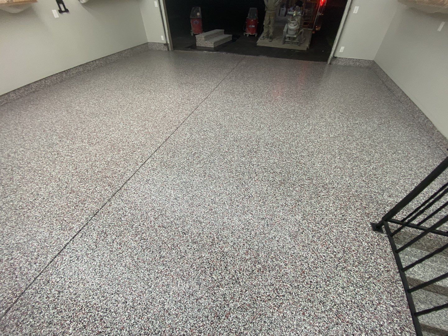 Garage Floor with Stairs using Buckeye and Slate Stone by Your1DayFloor.com