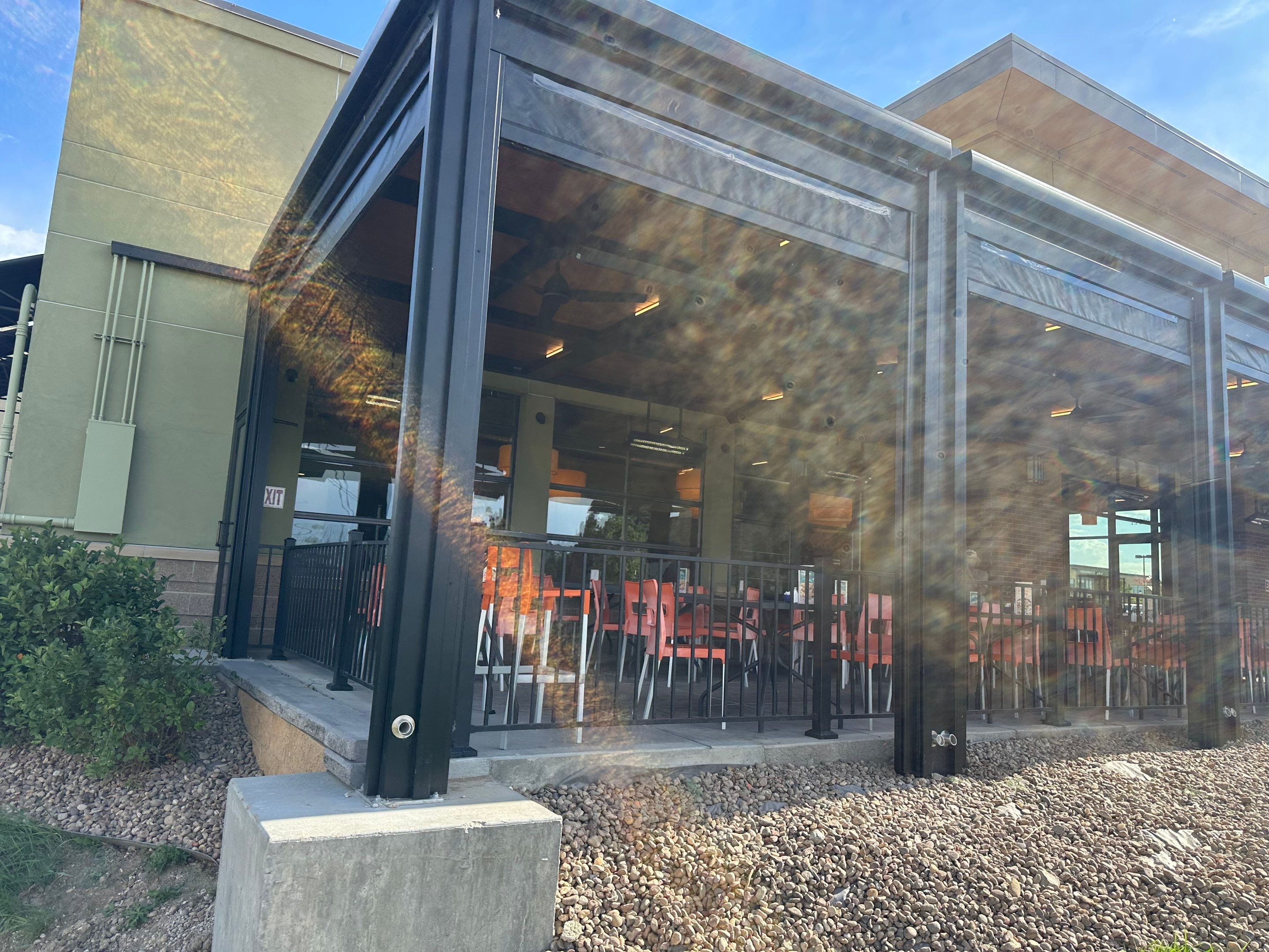 Commercial Azenco Pergola and MagnaTrack Screen Installation in Lone Tree by Outdoor Solutions Colorado
