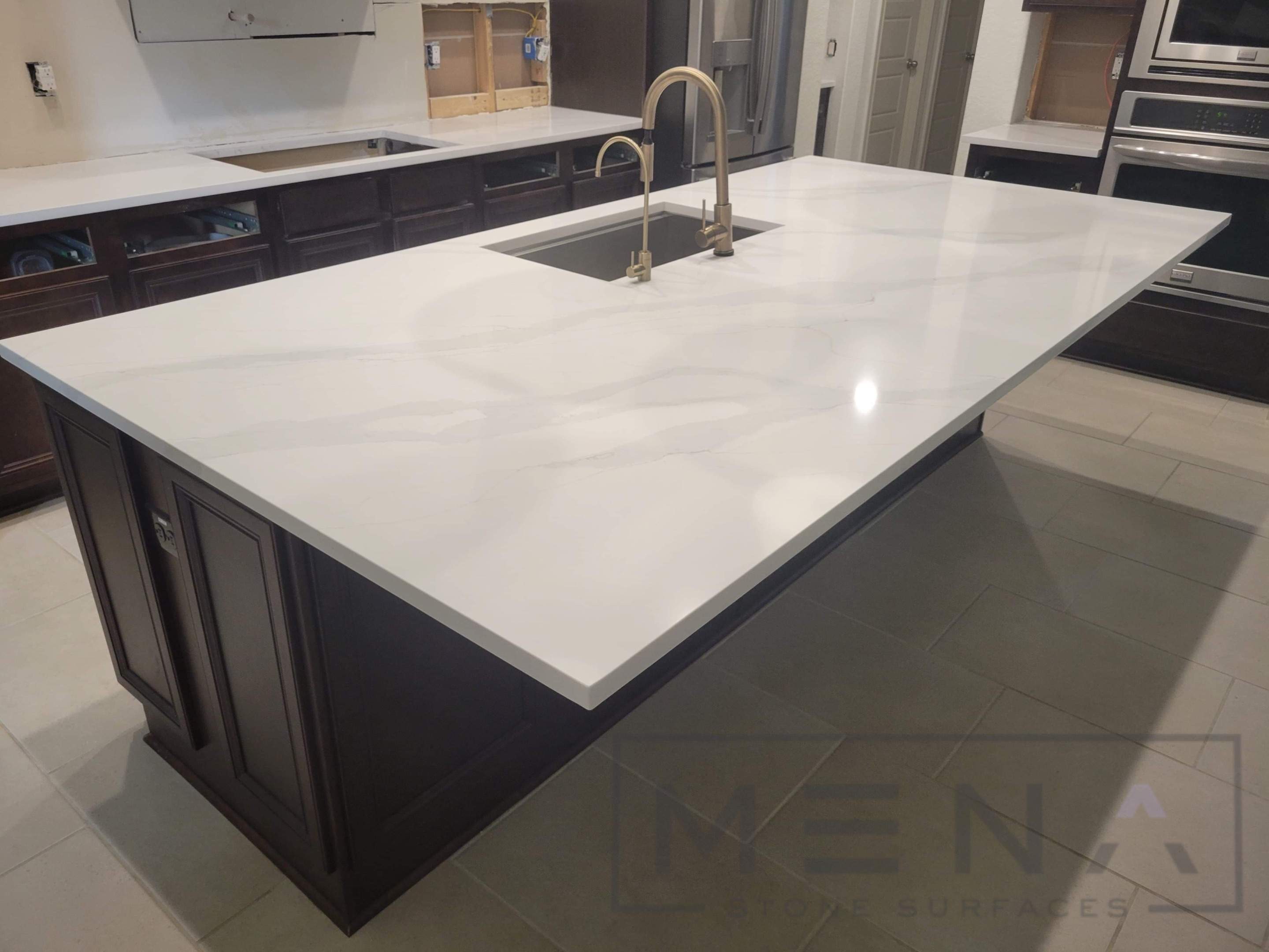 Quartz Countertop and Matching Backsplash Installation in San Antonio by Mena stone surfaces