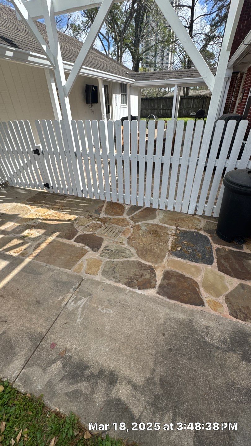 🌿 Rodney – Full Gutters, Drainage System, Flagstone Patio & Pergola  Alejandro and the Texas Urban Elements Team recently completed a multi-solution project for Rodney’s home, blending function with design.  ✅ Seamless Gutters We installed a complete 6” seamless gutter system around the home to properly redirect rainwater away from the foundation, protecting siding, paint, and landscaping while boosting curb appeal.  ✅ Drainage System A new PVC storm drainage system was integrated into the gutters and extended to carry roof runoff away from the house. This ensures water won’t pool near the foundation or the new patio area.  ✅ Flagstone Patio Ground We prepped, leveled, and installed a custom flagstone patio for Rodney—delivering both beauty and durability, creating a natural, timeless look that ties perfectly into the yard.  ✅ Pergola Addition To conclude, our framing team constructed a small pergola extension, providing Rodney’s patio with a shaded retreat for family and friends to enjoy.  ✨ Result: A fully protected and enhanced outdoor living space where drainage, stonework, and structure all work together for long-lasting performance and comfort.  📢 At Texas Urban Elements, we specialize in building solutions that protect homes while creating beautiful outdoor environments. by Texas Urban Elements