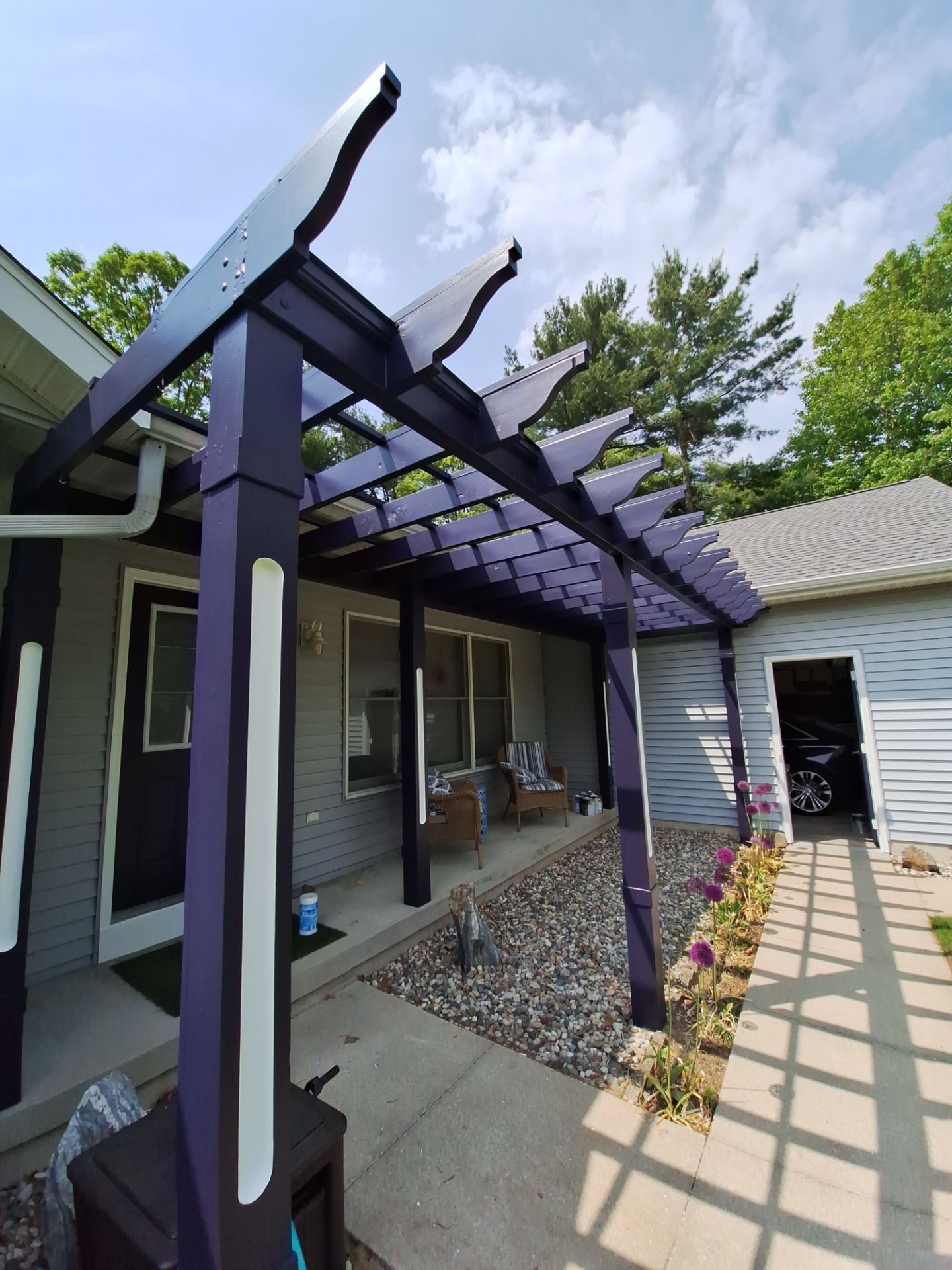 Repaint bedroom furniture, Pergola, and doors. Stain decking by Gordon Painting