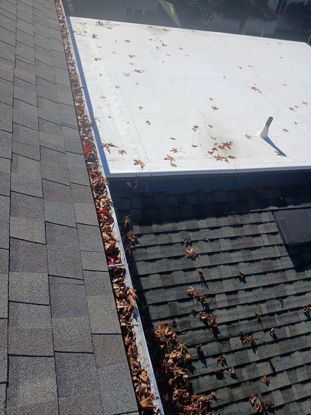 Commercial gutter cleaning Santa Barbara, CA before photo with filled gutters