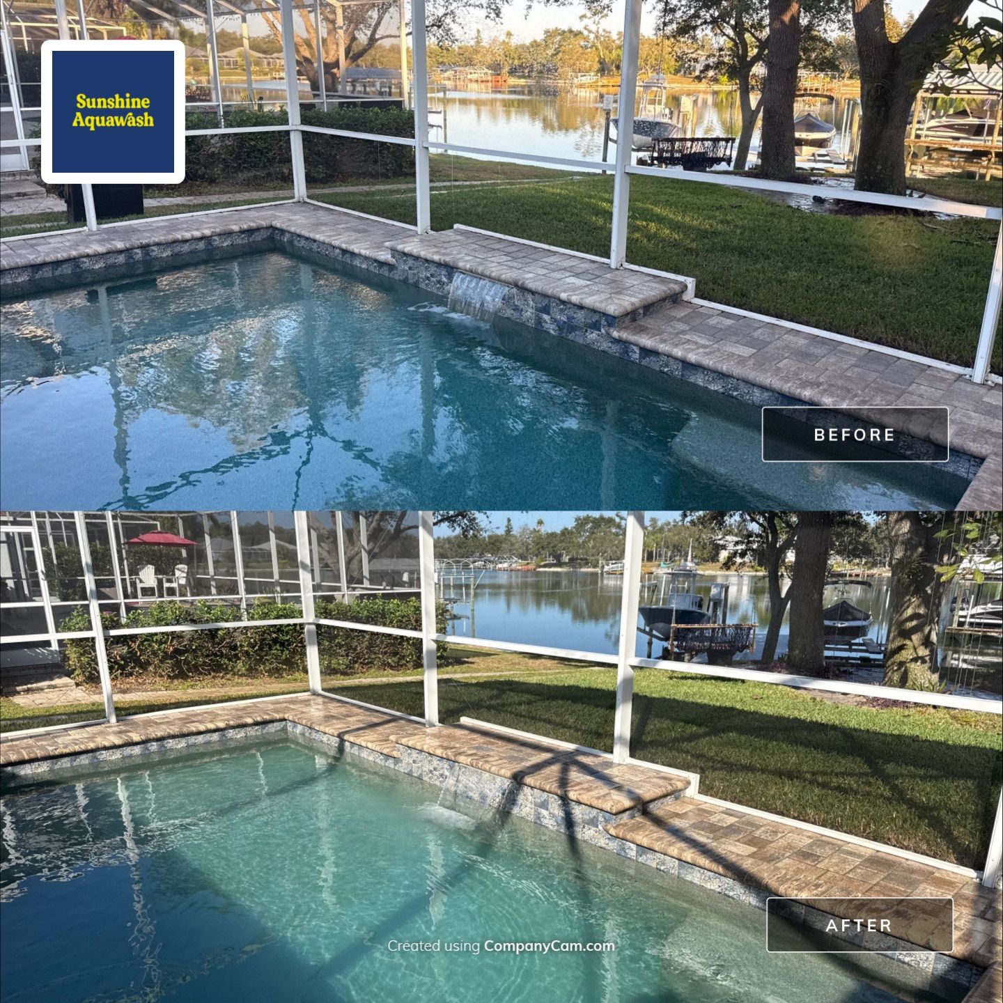 Paver Pool Deck Cleaning & Pool Cage Cleaning in River Point of Manatee – Bradenton, FL by Sunshine AquaWash