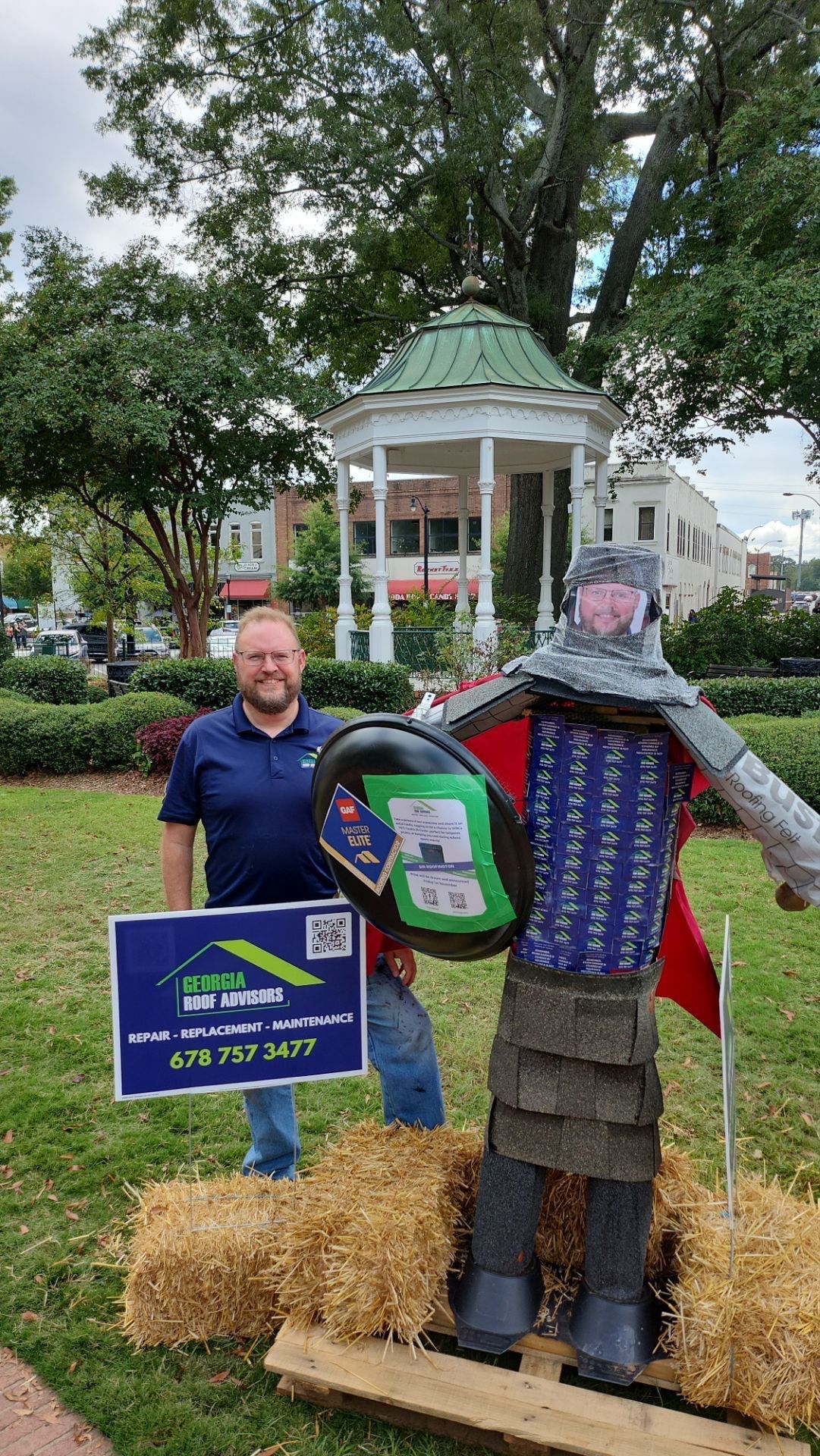 Annual Roofing Material Squarecrow Builds in Marietta Square by Georgia Roof Advisors