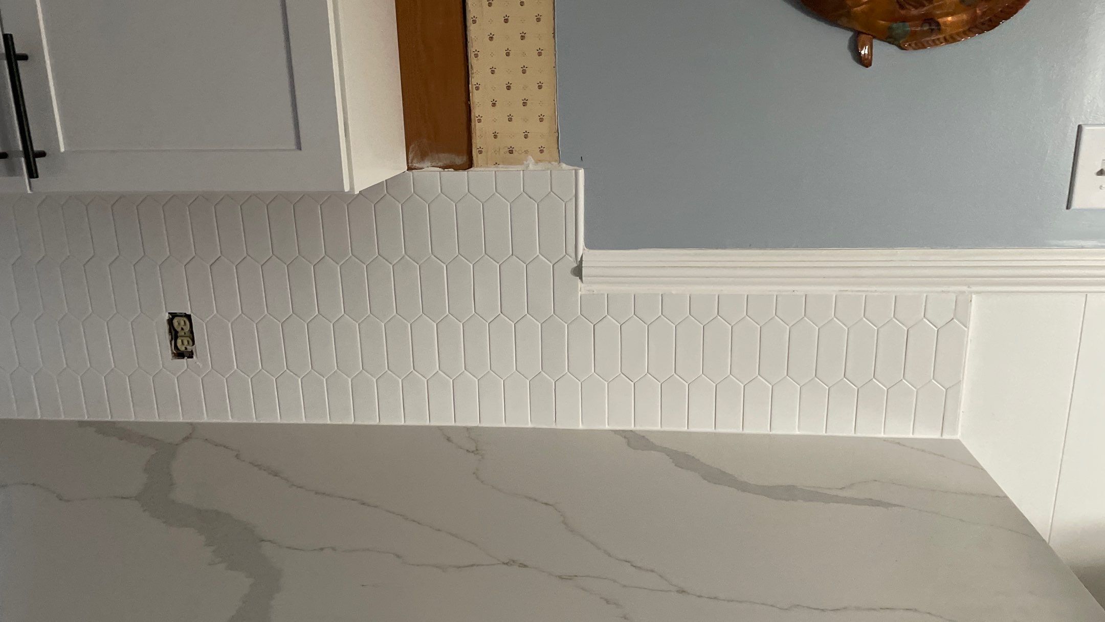 Kitchen Backsplash and Herringbone Tile Floor Remodel by Footprints Floors of Coastal Carolina