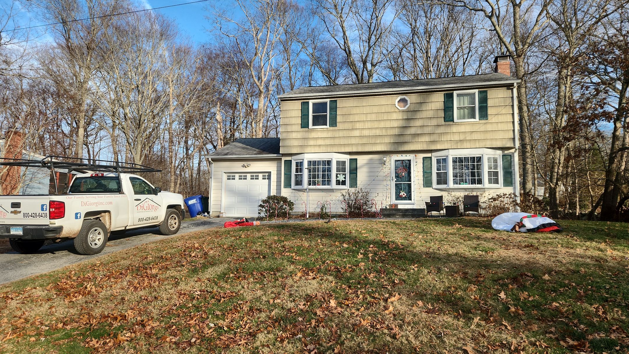 Siding Transformation with Certaplank S/7 insulated Herringbone, and Cert Monogram D/5x12' Dutchlap Wedgewood Blue by DiGiorgi Roofing and Siding Inc