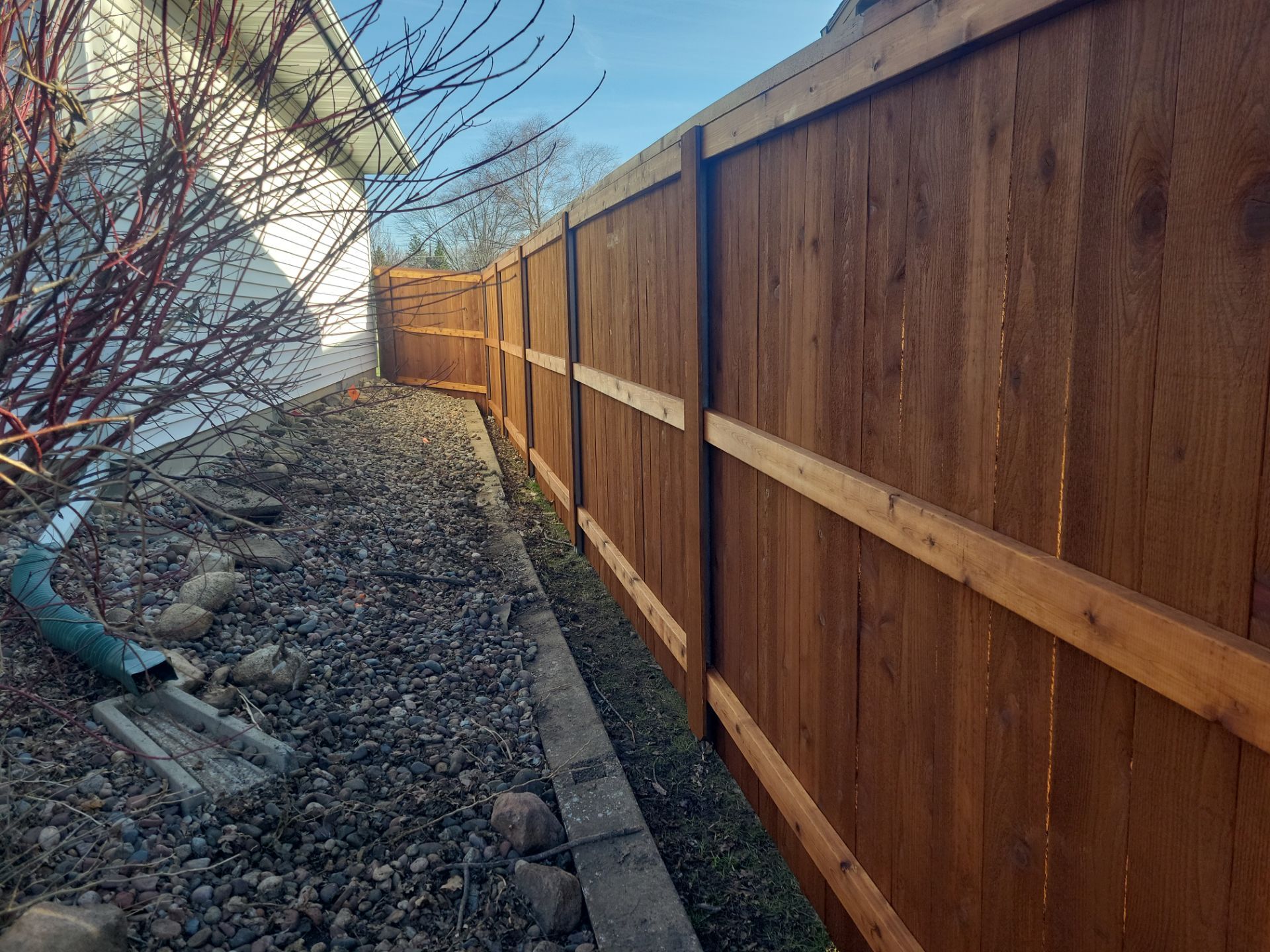 Custom Cedar Wood Privacy Fence with Double Gates and Integrated Planter Mailbox by Perfect Picket Fence and Stain