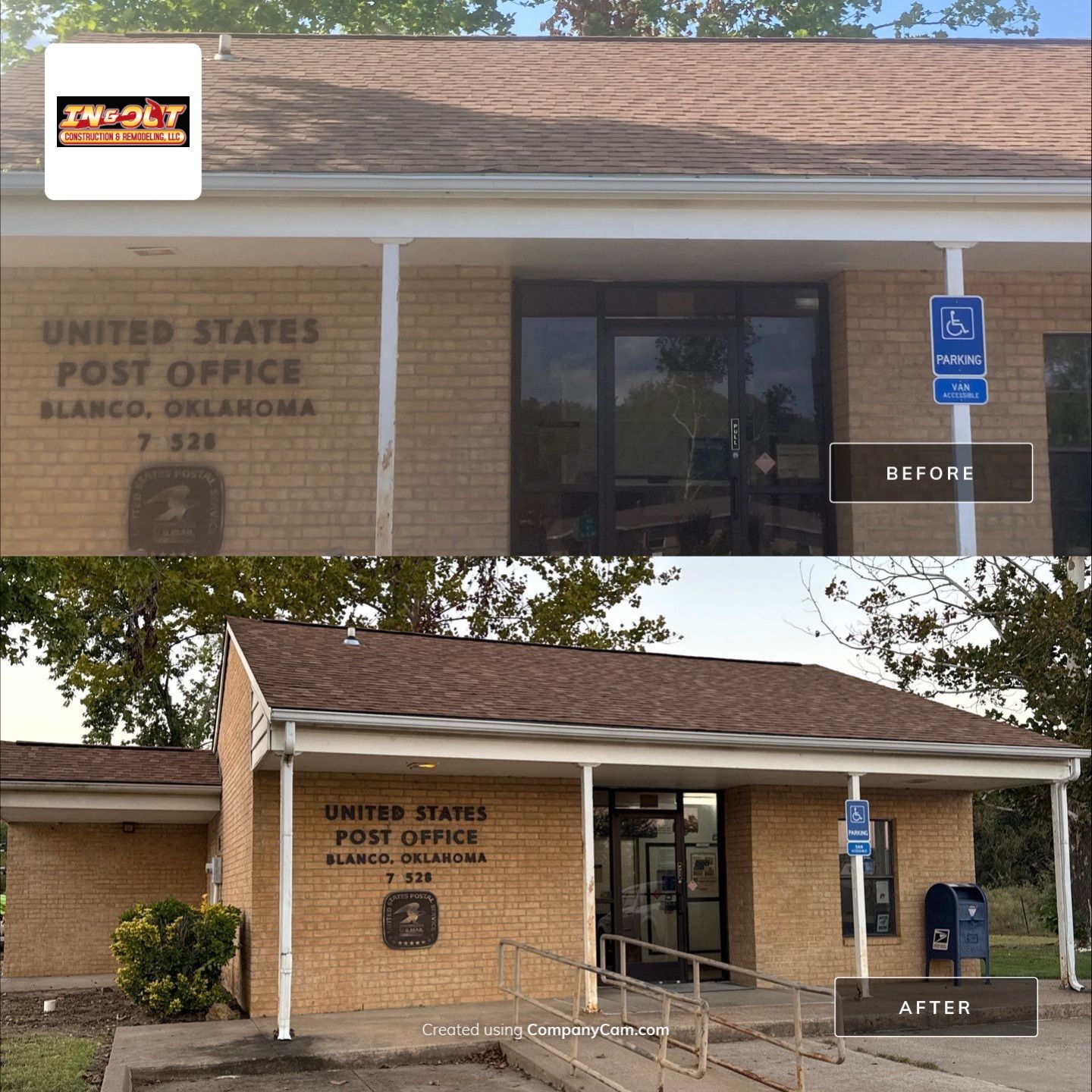 Blanco, OK USPS Roof replacement by In & Out Construction & Remodeling, LLC