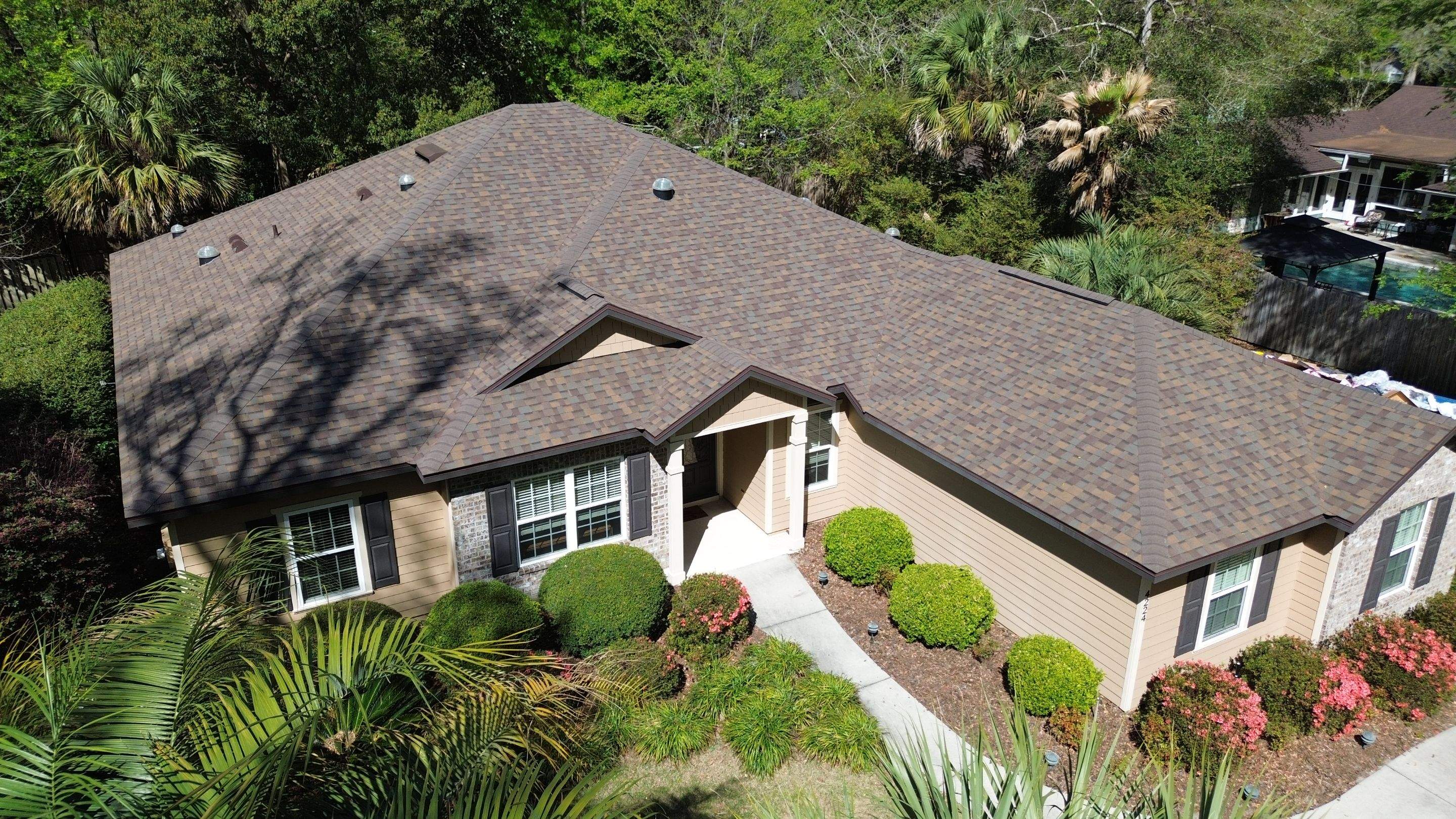 New teak architectural shingle roof replacement in Gainesville FL by Brehm Roofing