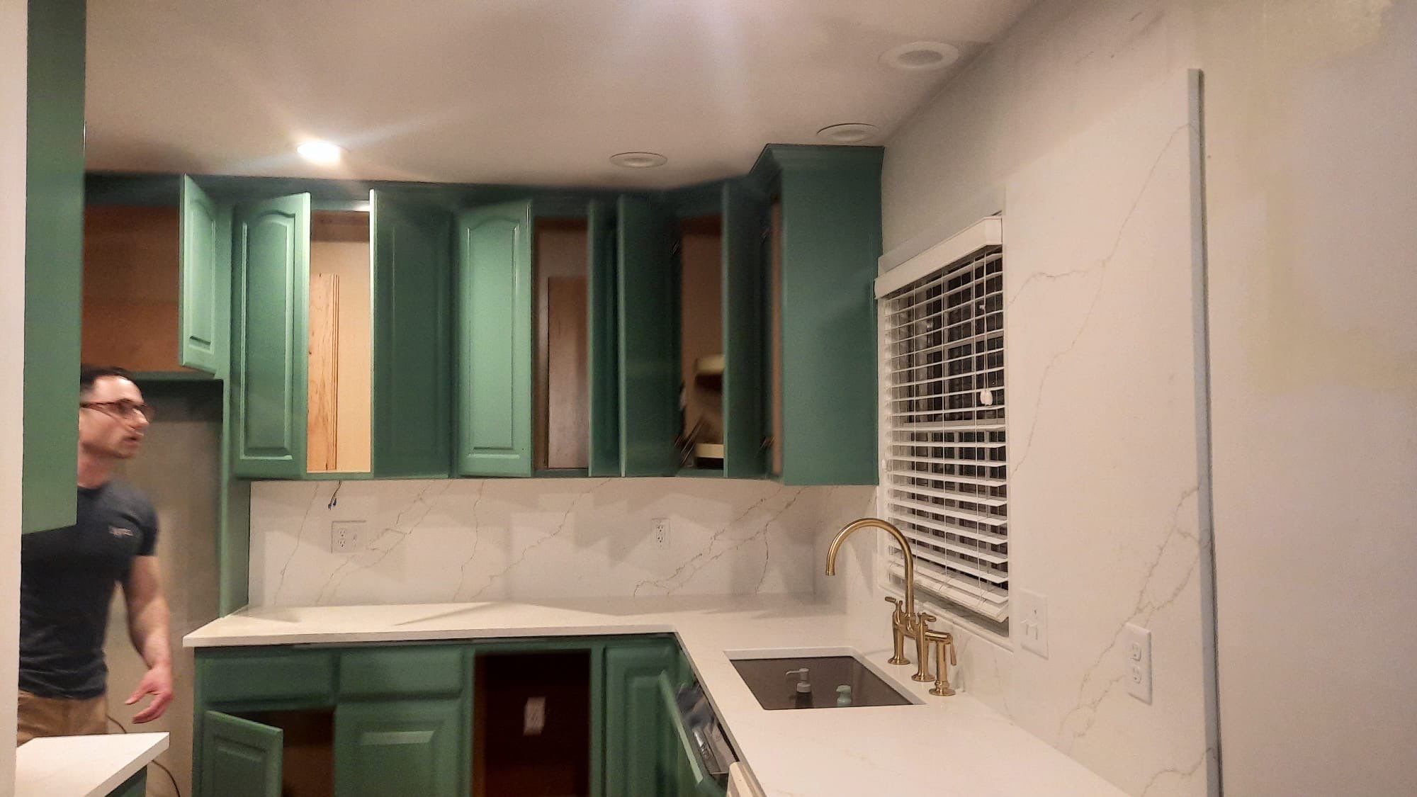 Elegant Transformation: Stained Cabinets Revamped with Sherwin-Williams Juniper by Cougar Painting