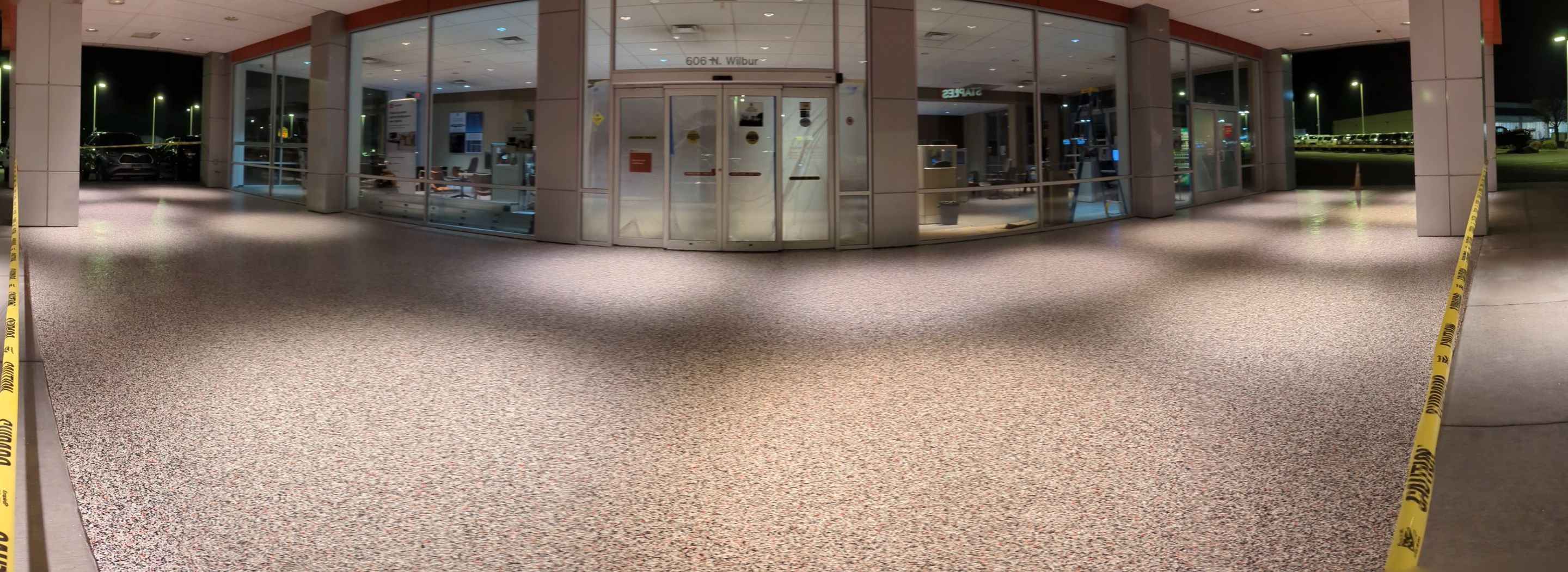 Commercial Floor Transformation using Domino w/ 5% Cherry Bomb Red  by Croc Coatings, LLC