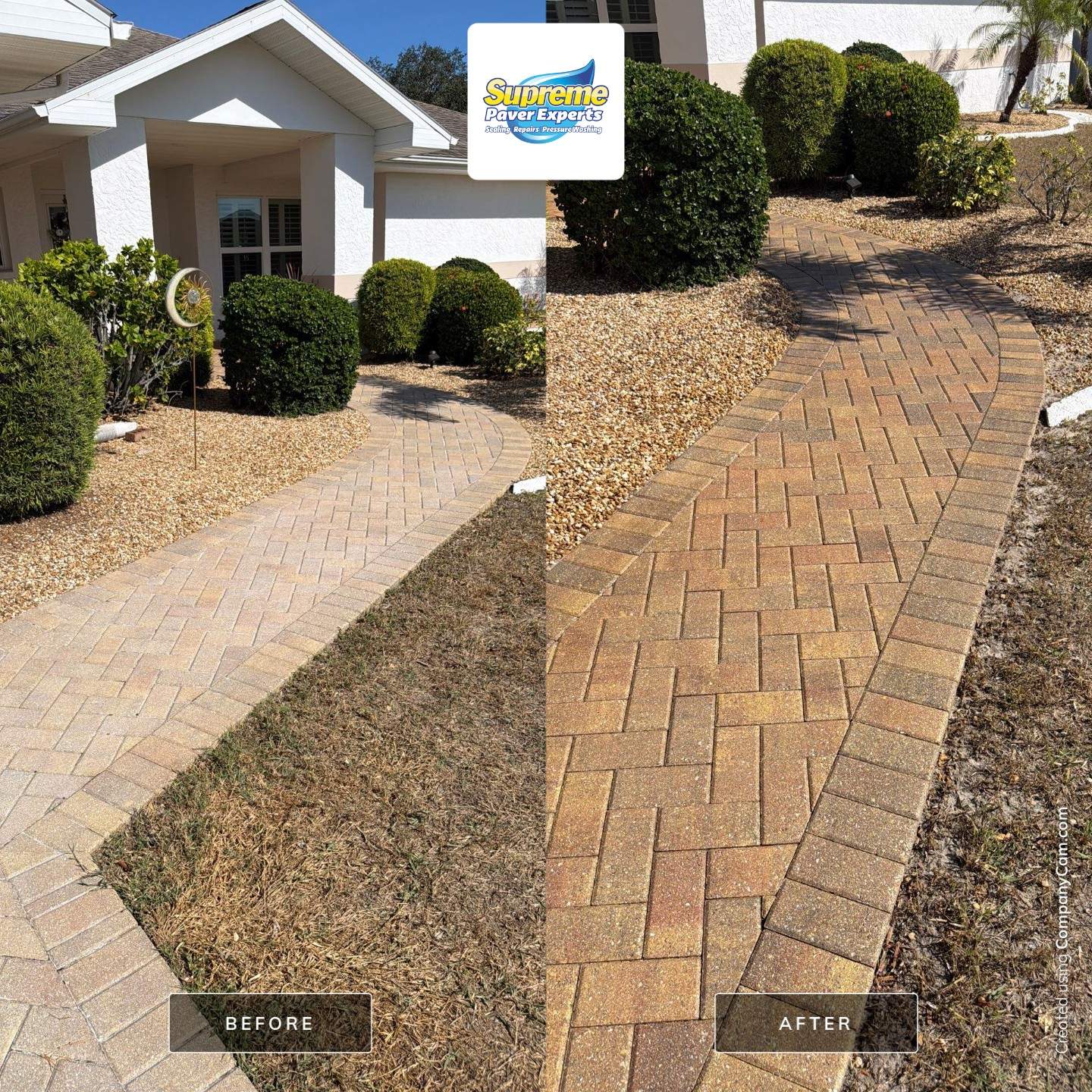 Restoring Herringbone Paver Driveway and Walkway in Sun City Center by Supreme Paver Experts