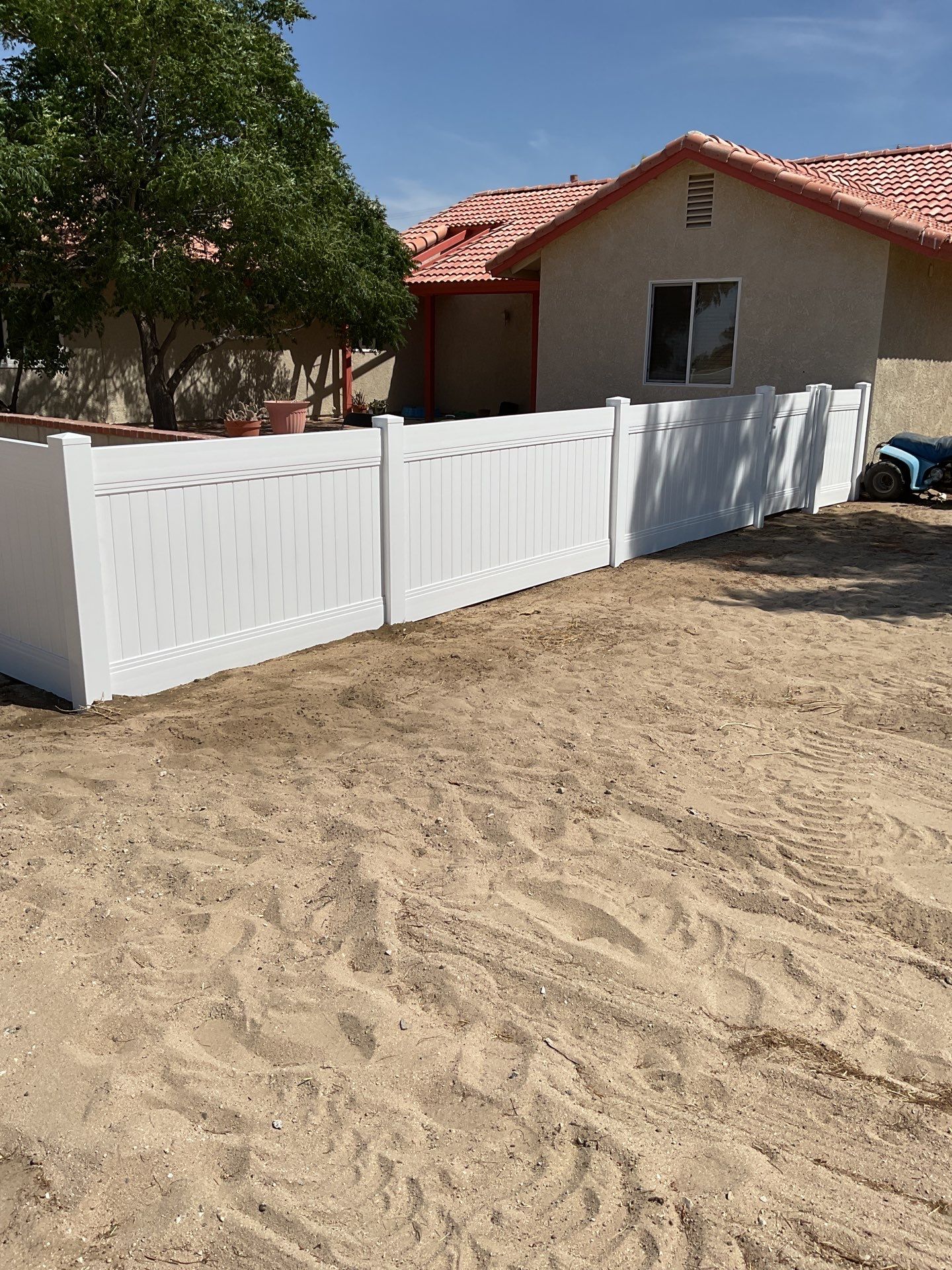 4ft White Vinyl & Chain link Slider Gate with Solar Motor by Fence Guys Inc. 