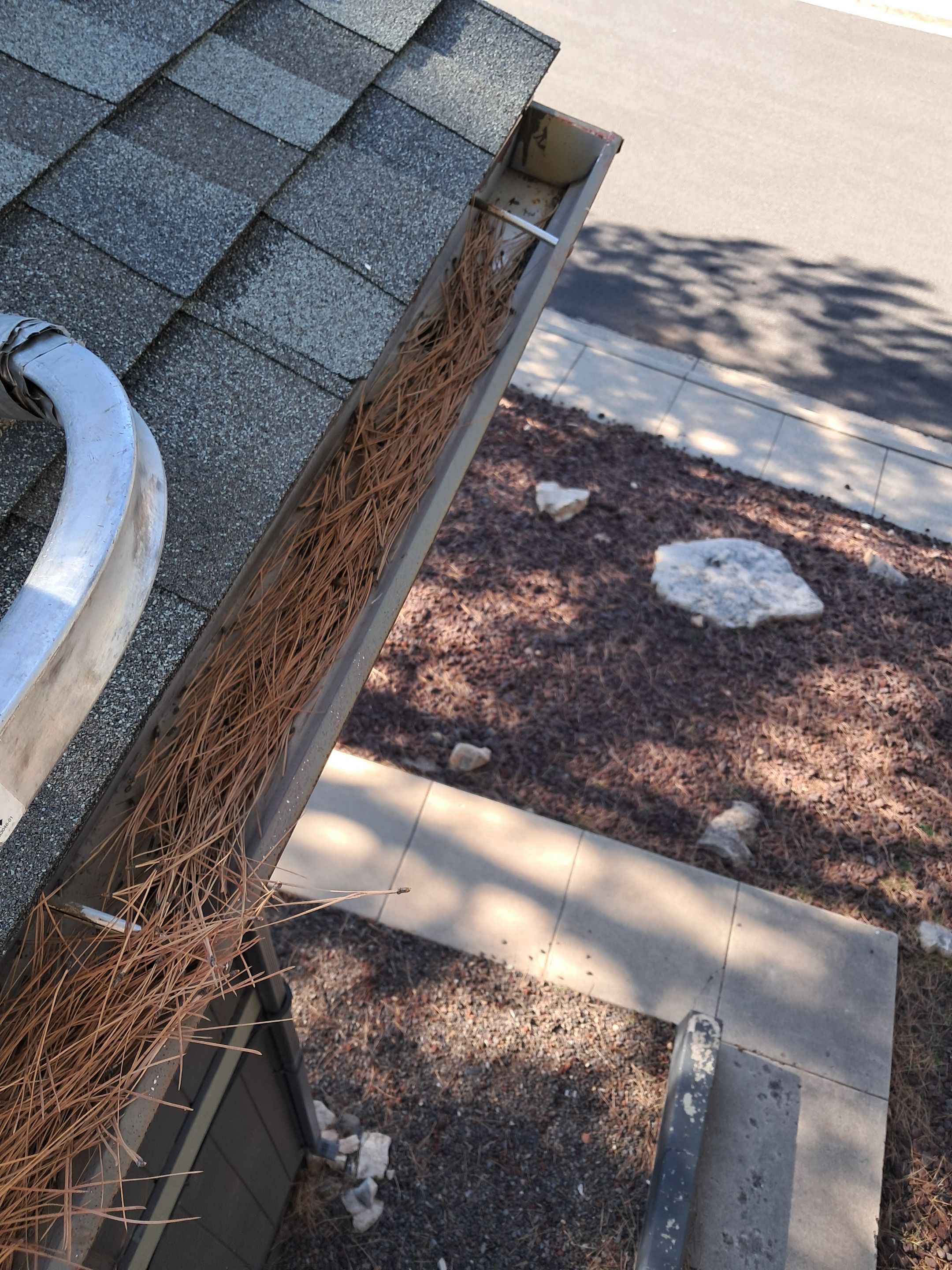 Commercial gutter cleaning Georgia before photo with filled gutters