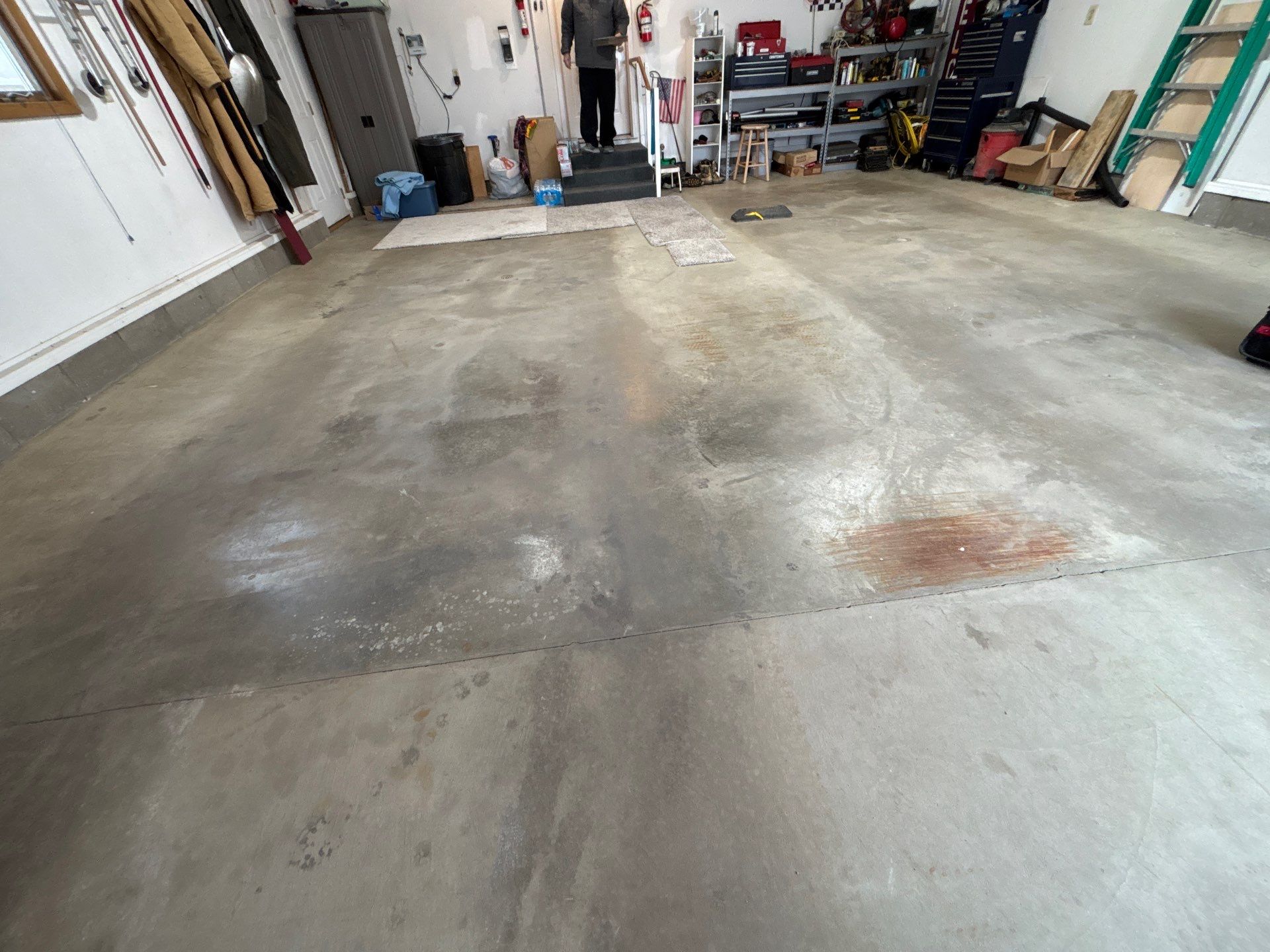 Madison Garage Concrete Coating with Feather Grey Speckle Finish by Select Painting, Coatings & Garage Cabinets