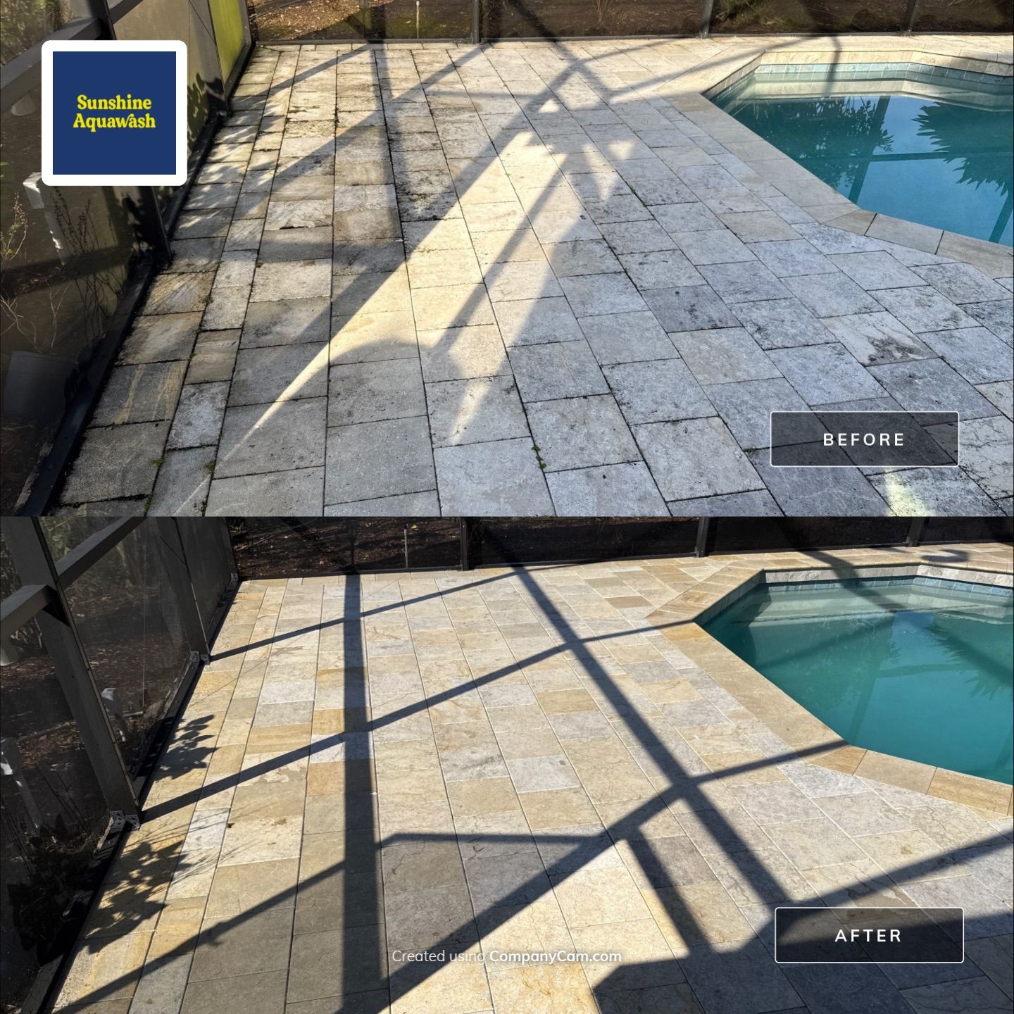 Paver Pool Deck & Screen Enclosure Cleaning | River Wilderness, Parrish FL by Sunshine AquaWash