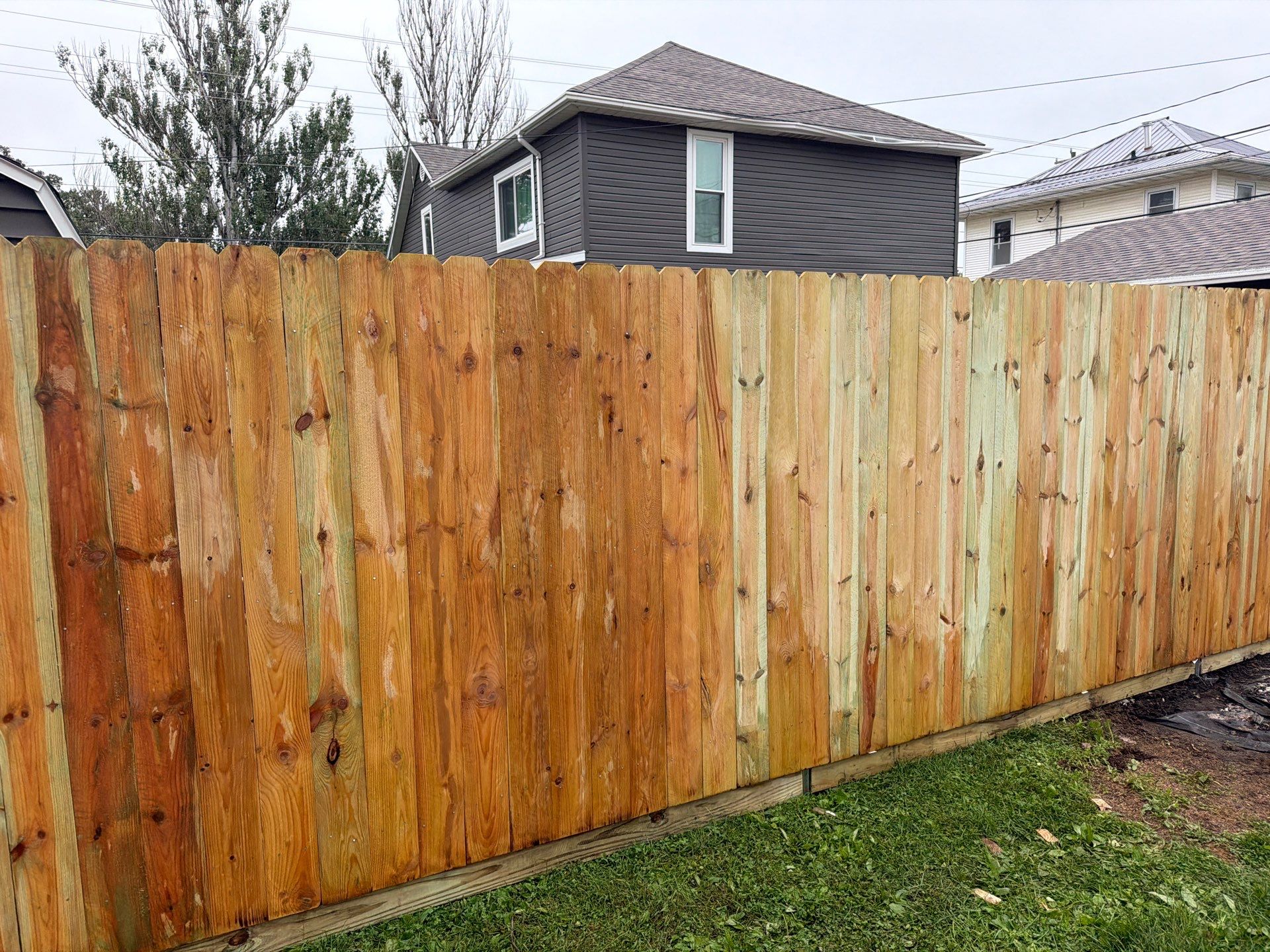 Custom Wood Privacy Fence and Black Chain Link Gate in Independence by Perfect Picket Fence and Stain