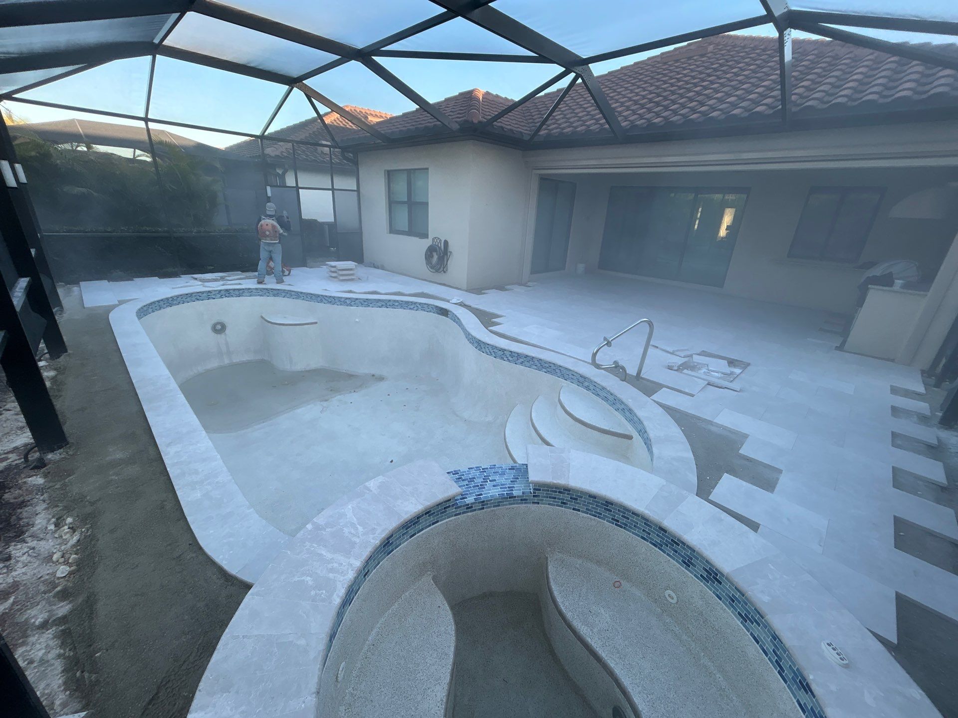 Pool Deck Renovation | Pool Coping & Tile Upgrade | Textured Marble Natural Stone - Bonita National Golf & Country Club by Old Town Pavers Llc