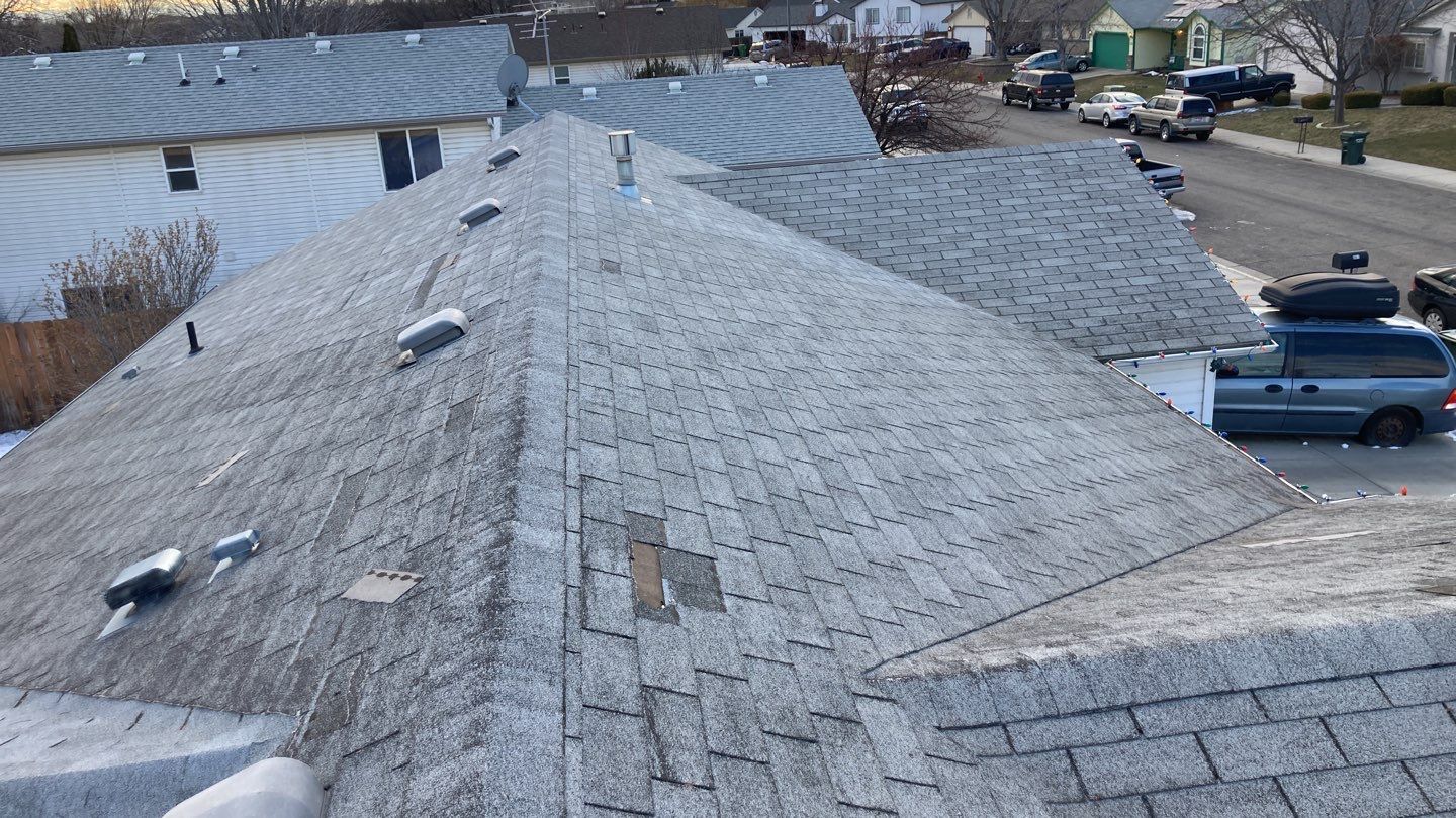 Single Story roofing replacement Meridian in using Owens Corning Oakridge shingles in Estate Grey by ID Roofing LLC