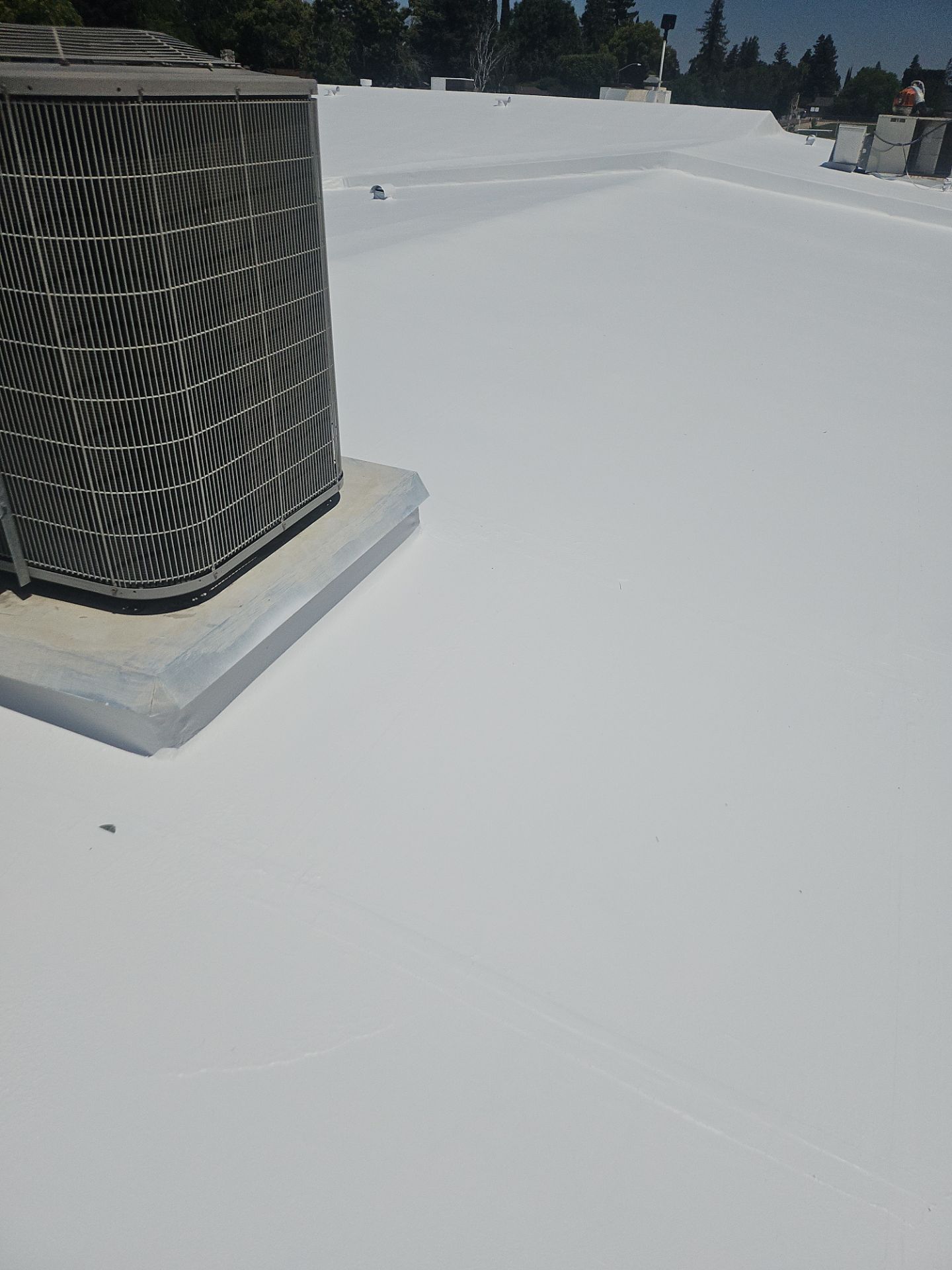 Single-ply restoration system using Benchmark/PUMA XL coatings over TPO single-ply roofing by Straight Edge Roofing Inc