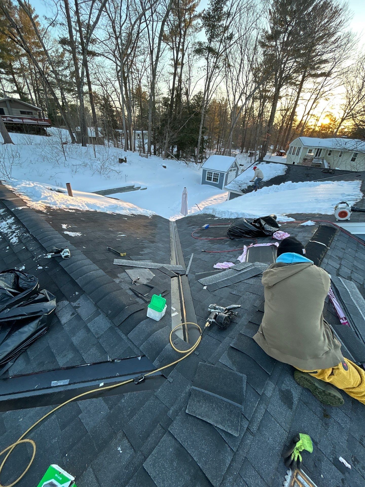 Ridge Cap Replacement & Black Metal Valley Installation in Chelmsford, MA by Mighty Dog Roofing of Greater Middlesex County