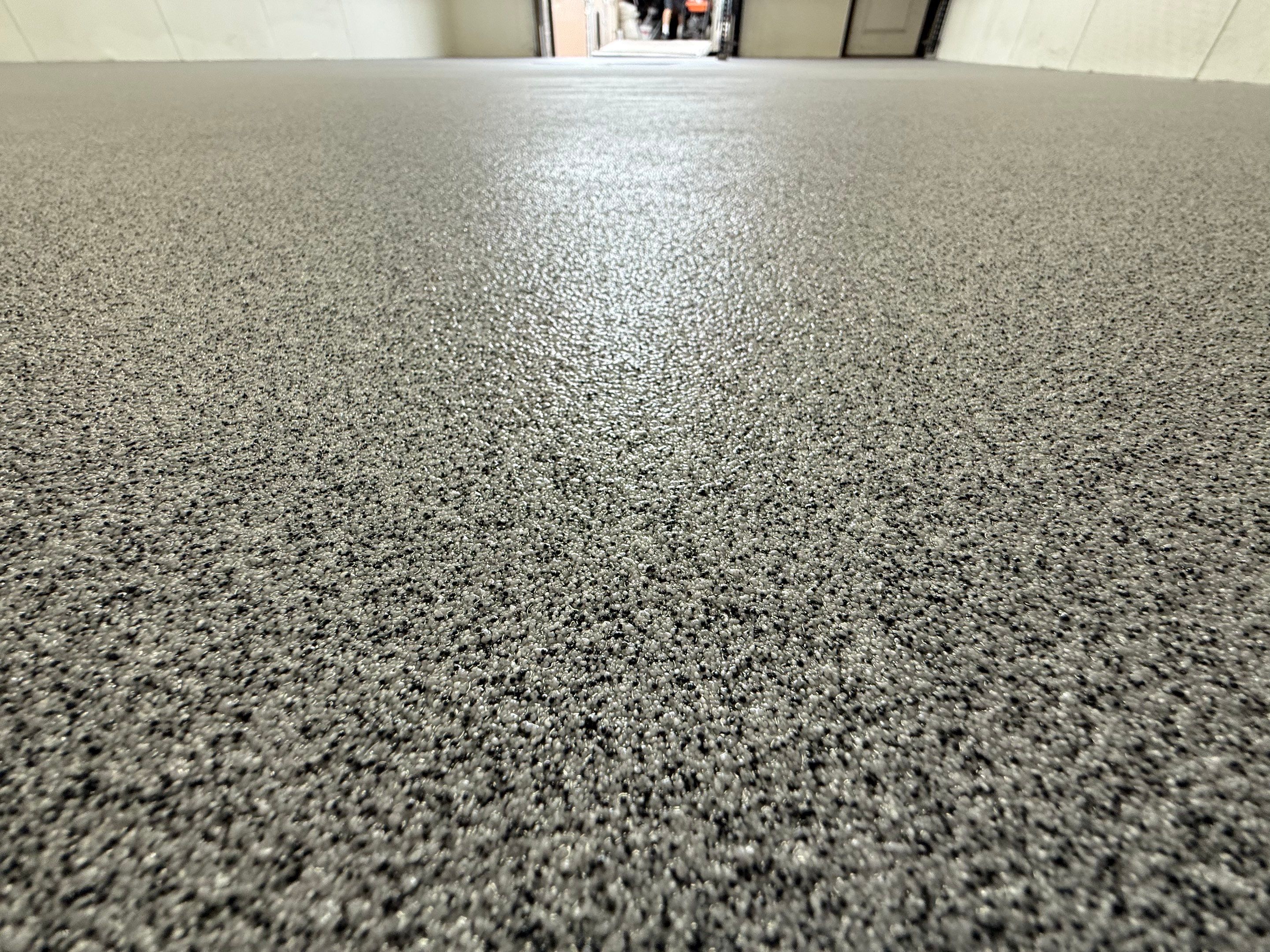 Commercial Grey Speckled Epoxy Floor Coating for Industrial Workshop by Select Painting, Coatings & Garage Cabinets