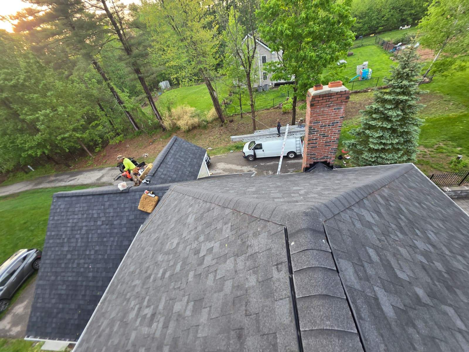  Full Strip & Re-Roof in Leicester, MA – Owens Corning Duration, Onyx Black with Chimney Flashing Replacement by JOHNNYS PRO