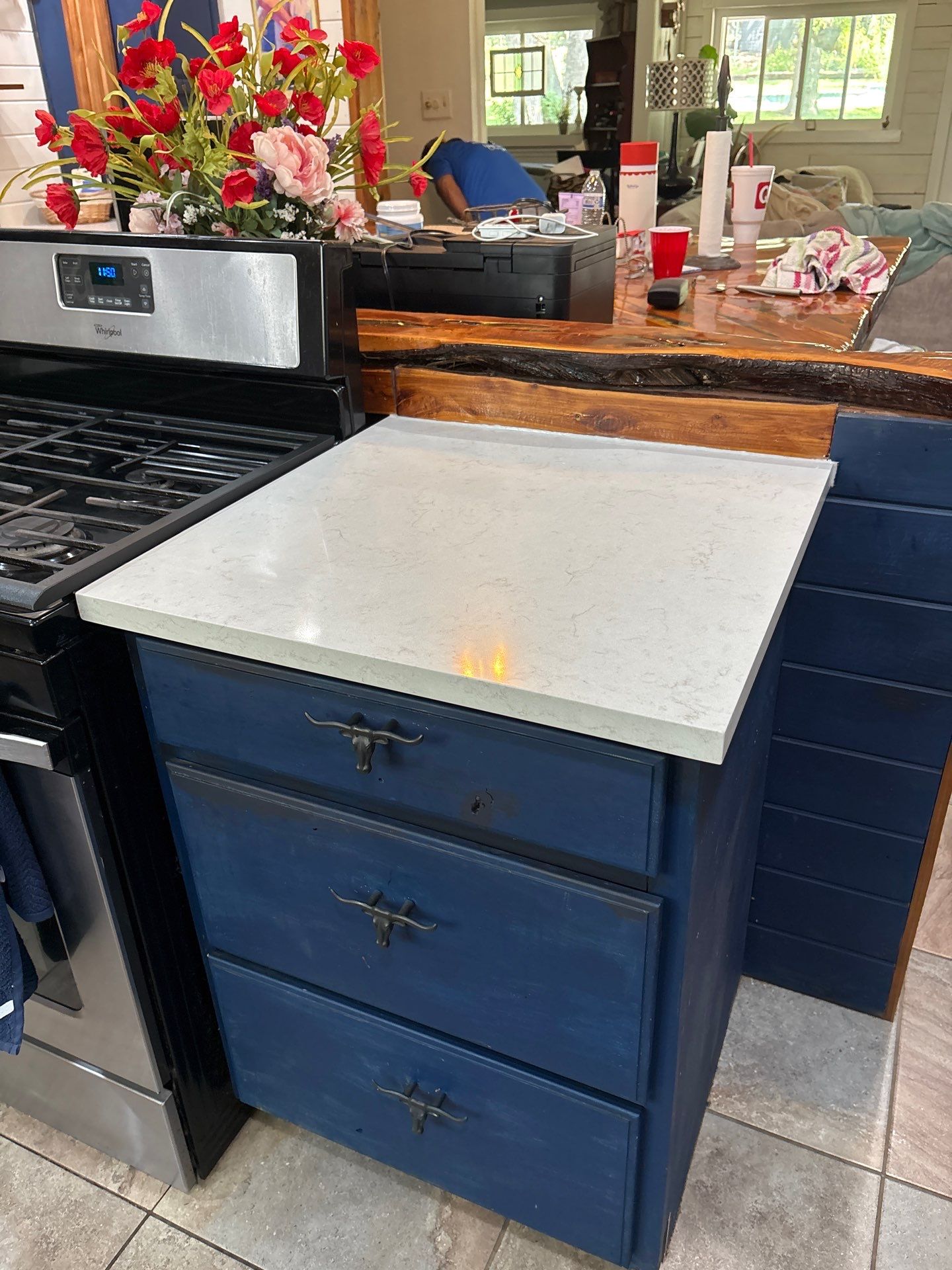 Kitchen countertops using Golden Gate Quartz by Mena stone surfaces