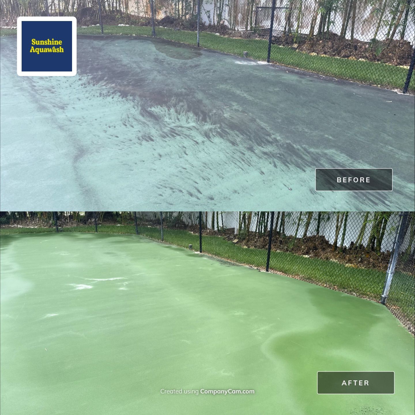 Tennis Court, Vinyl Fence & Sidewalk Cleaning in Riverview Bluff – West Bradenton, FL 34209 by Sunshine AquaWash