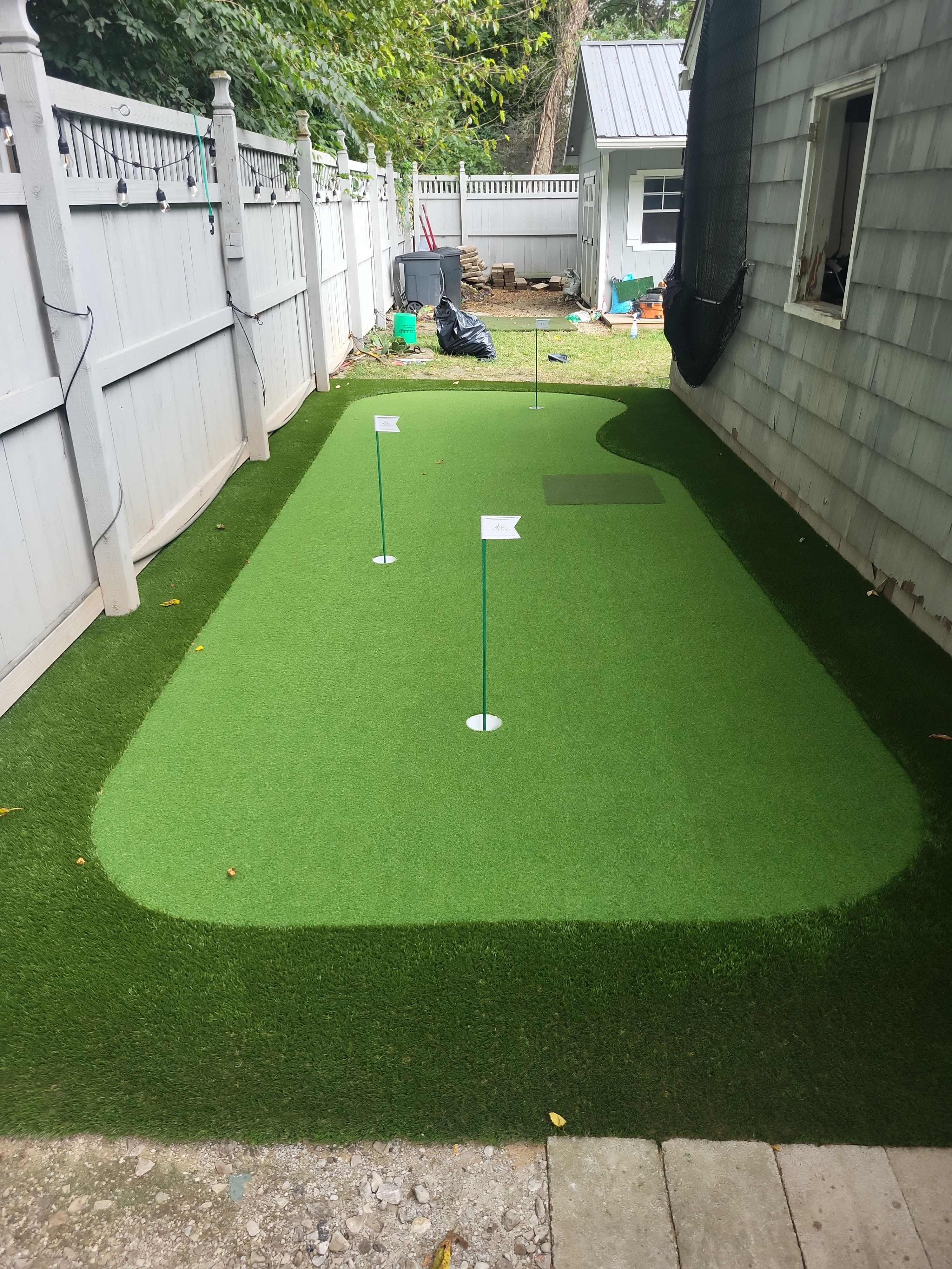 Custom Side Yard Artificial Turf Putting Green Installation in Columbus by Southwest Greens Midwest