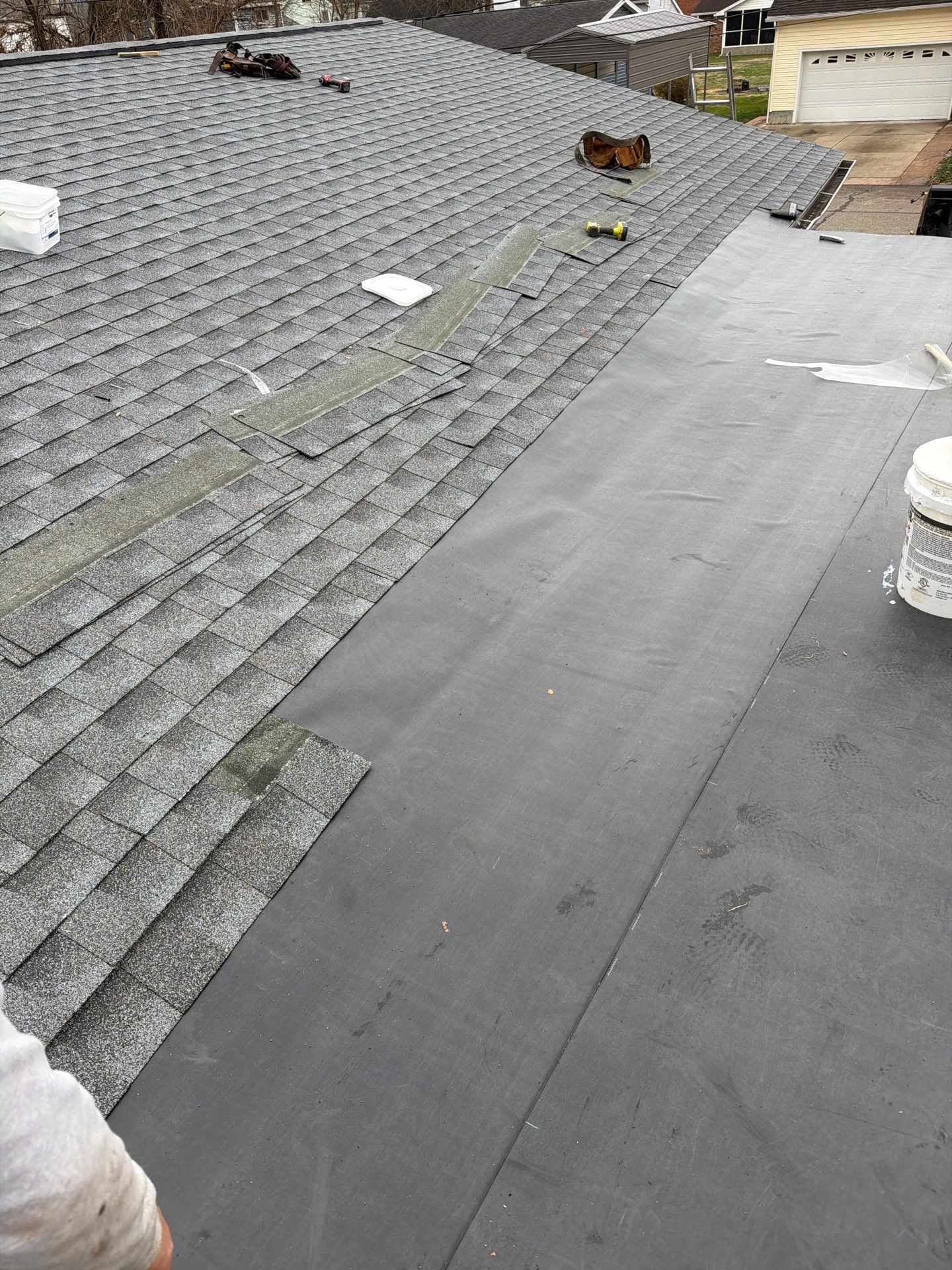 Residential Roofing Installation using EPDM and GAF Timberline HDZ Hickory by Rainstoppers Roofing