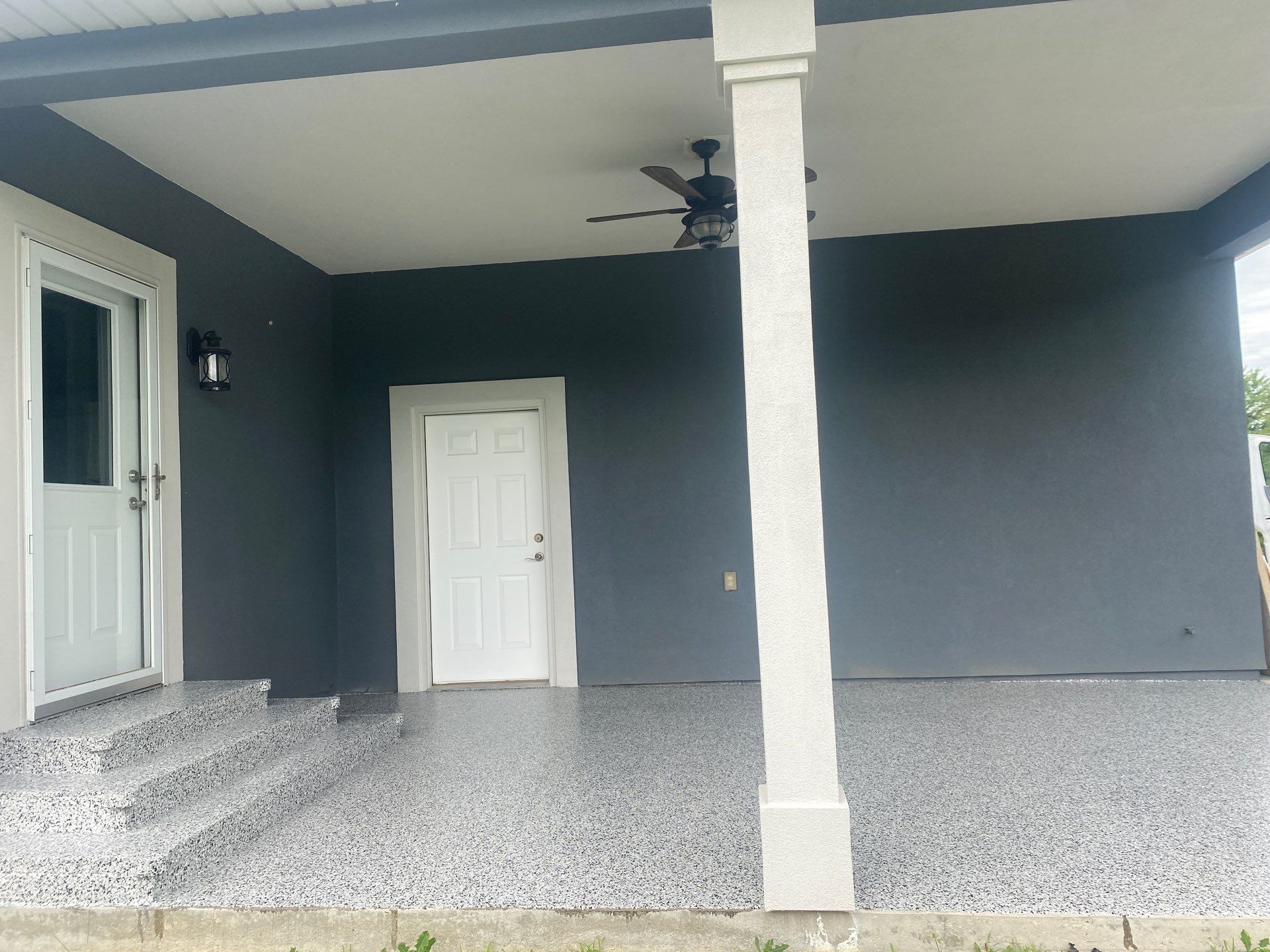 Dennis P. upgraded his garage and patio with a new flake floor by Banner Garage