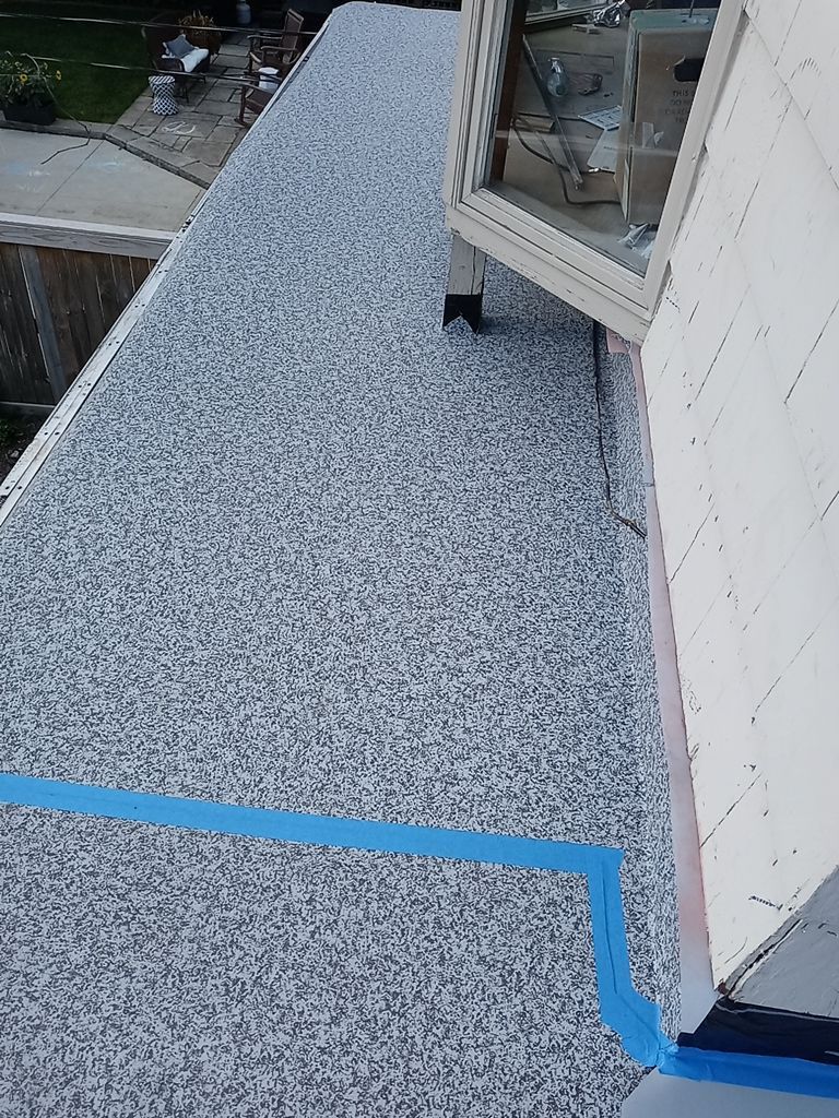 Residential Roofing Installation, Dec-tek walk-out porch roof, siding on garage by Absolute Roofing and Construction