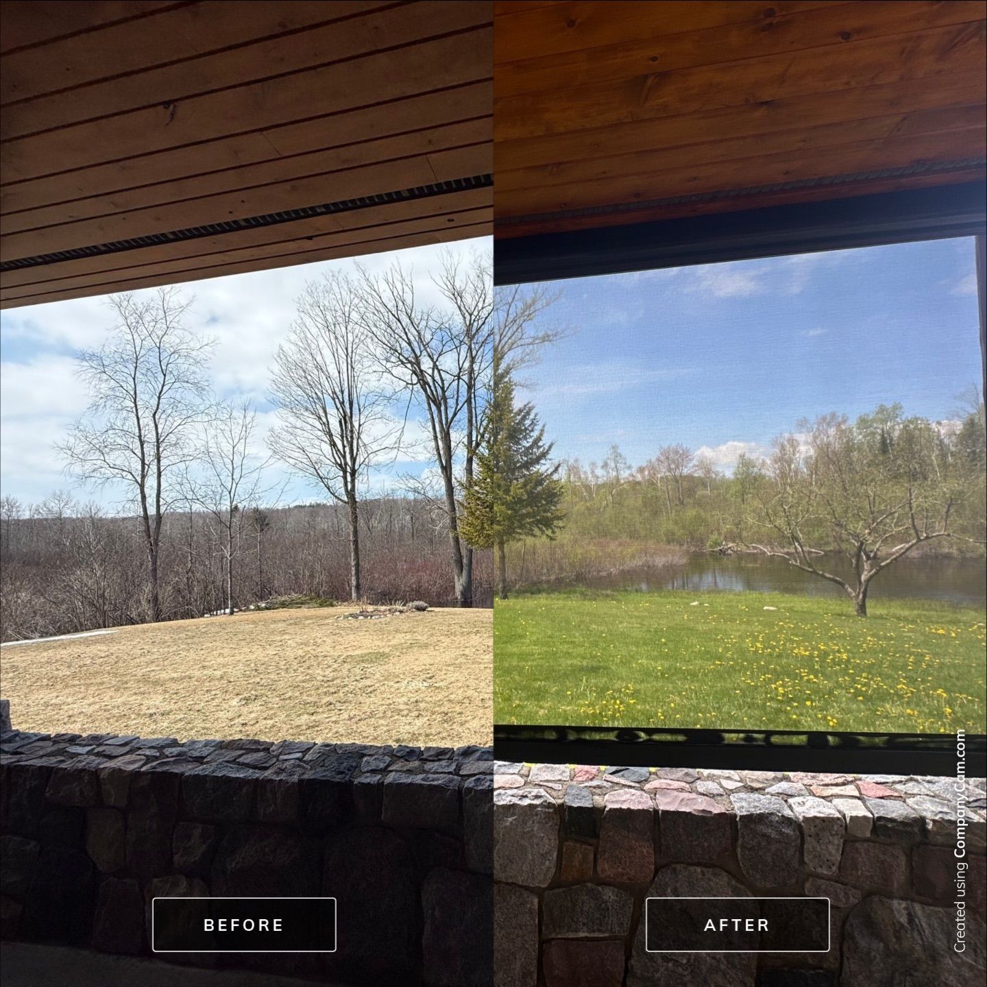 Sunesta Retractable Screen Installation on a Petoskey Log Home Porch by Rainbow Seamless Systems