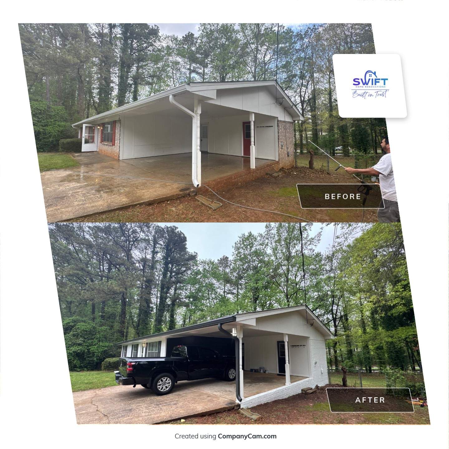 White Brick Exterior Painting and Shutter Refresh in Marietta by Swift Home Renovations