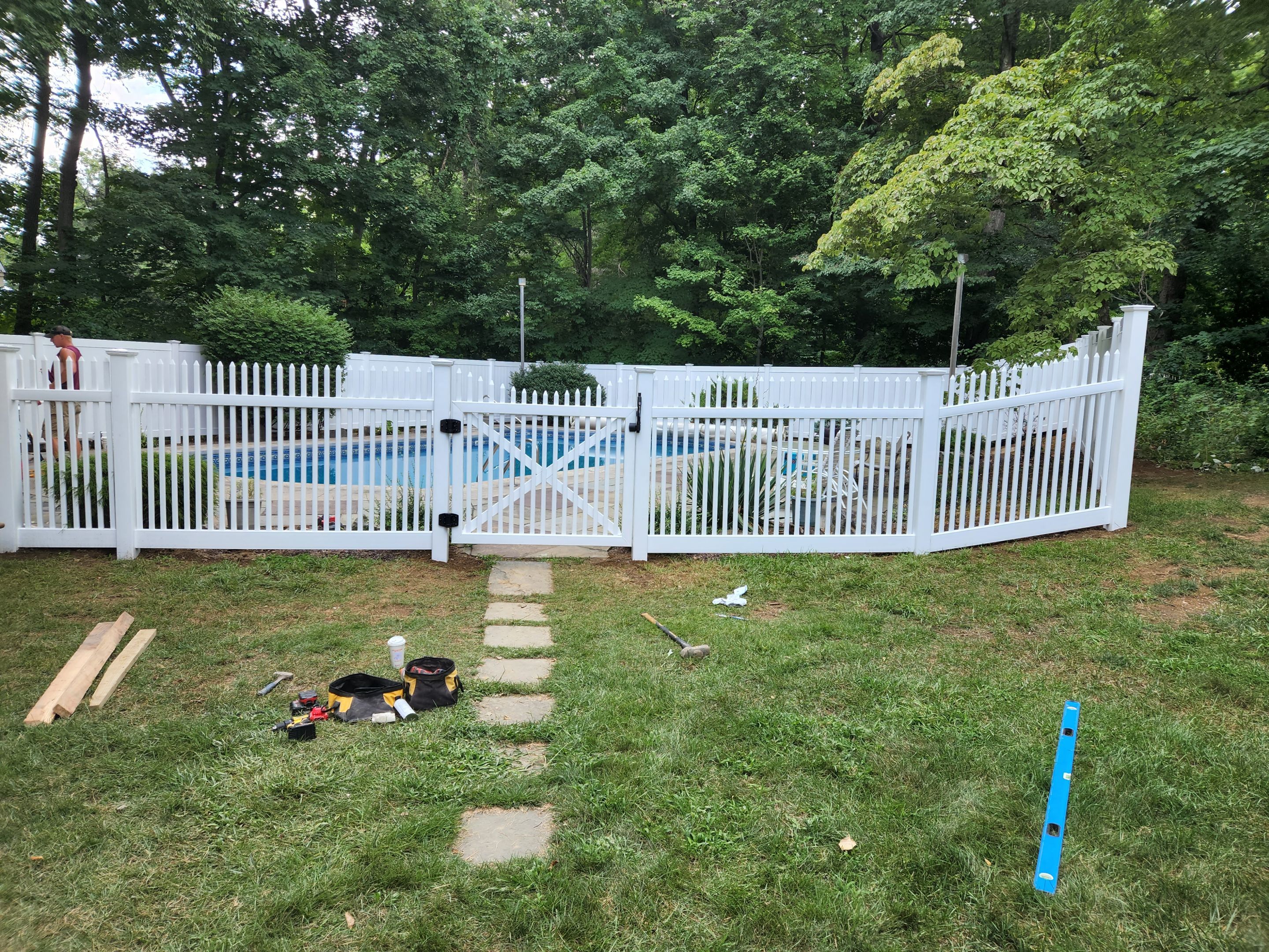 Pool Fence, Vinyl privacy fence and Vinyl picket style fence.  by DiGiorgi Roofing and Siding Inc